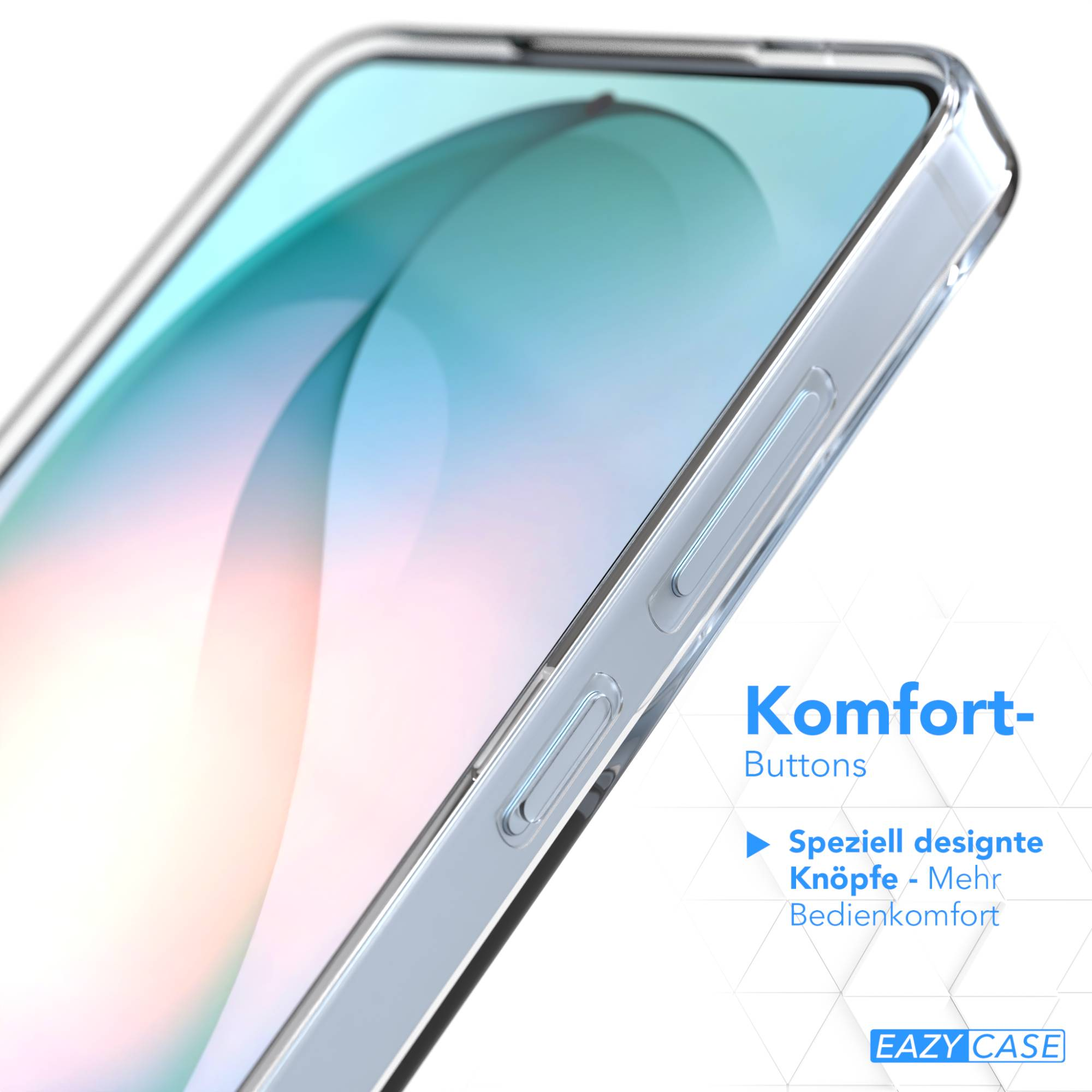Transparente Handyhülle mit Fokus auf Tasten und Komfort.