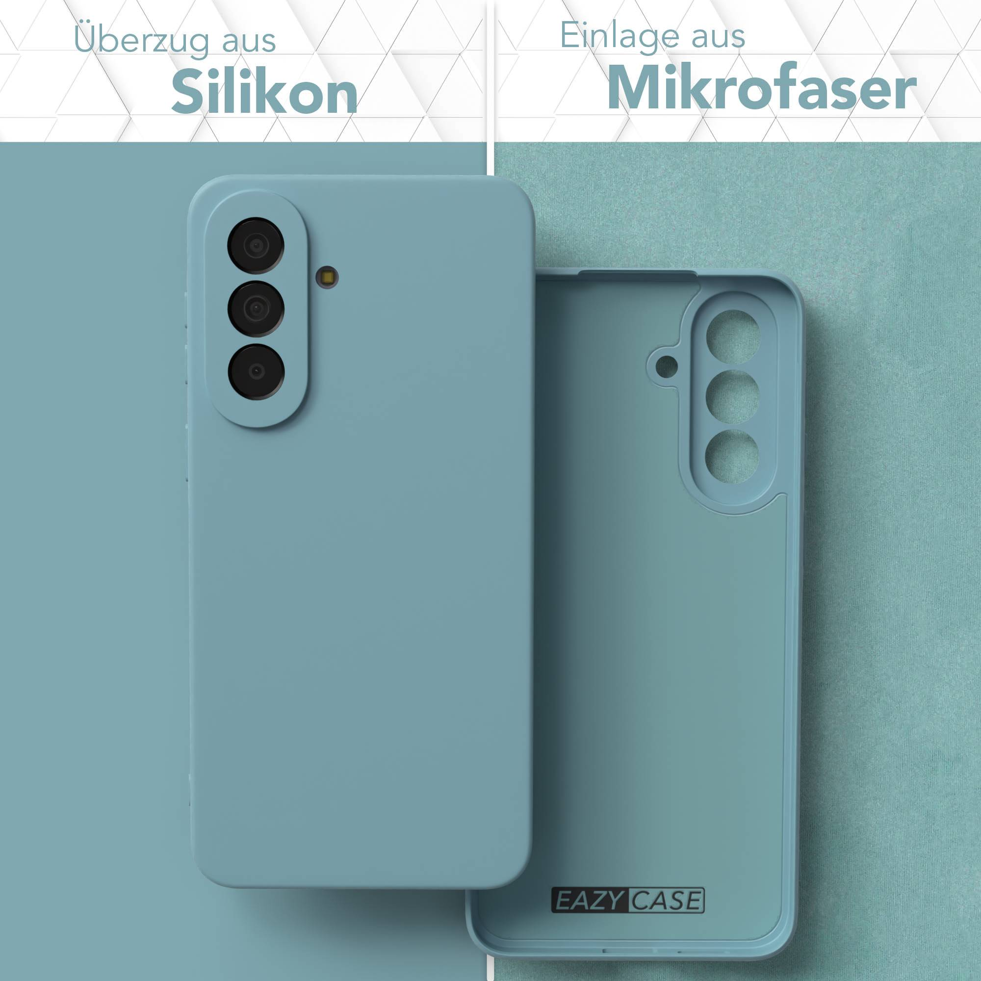 Zwei blaue Handyhüllen: eine aus Silikon, eine aus Mikrofaser.