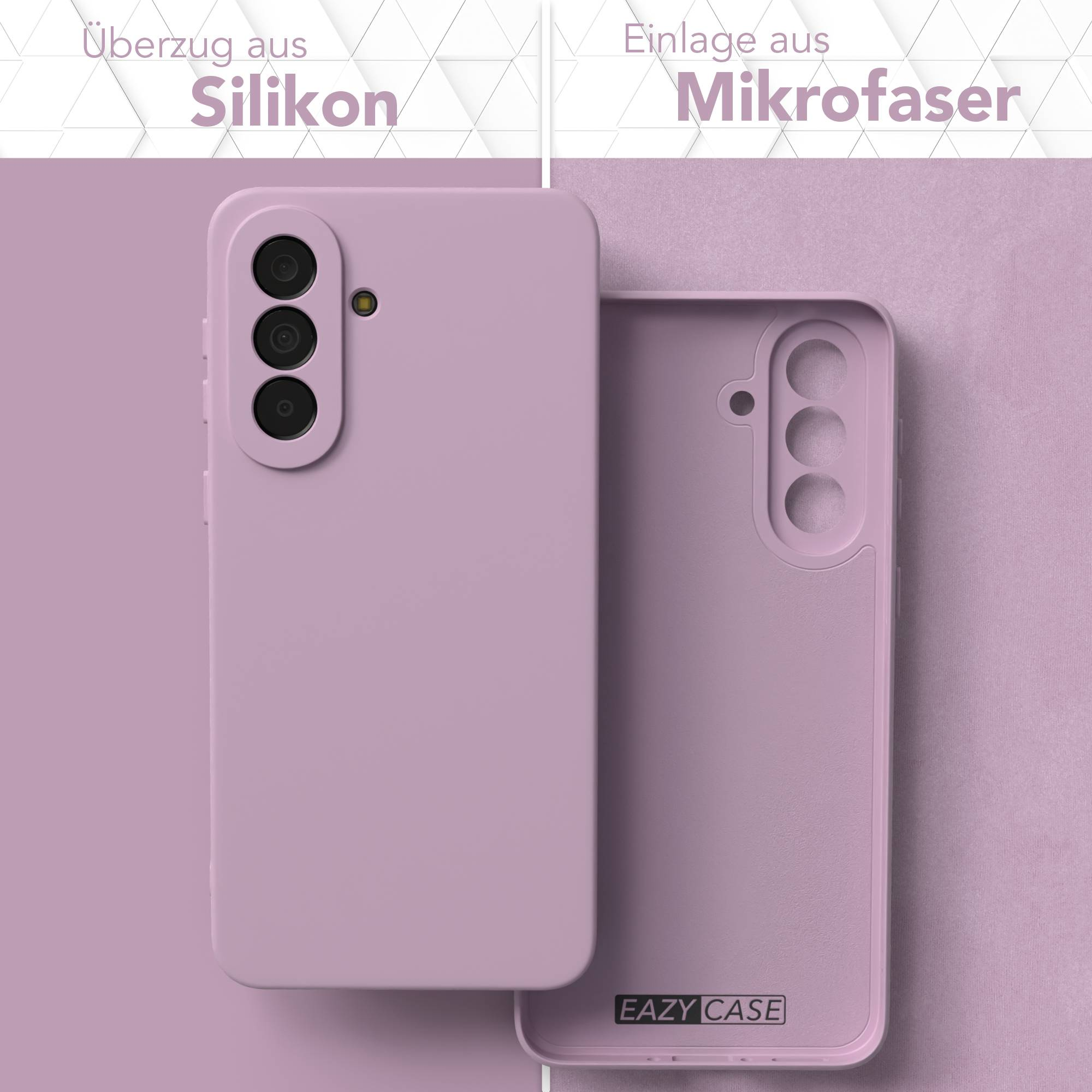 Lila Handyhülle aus Silikon und Mikrofaser mit Kameraaussparung.