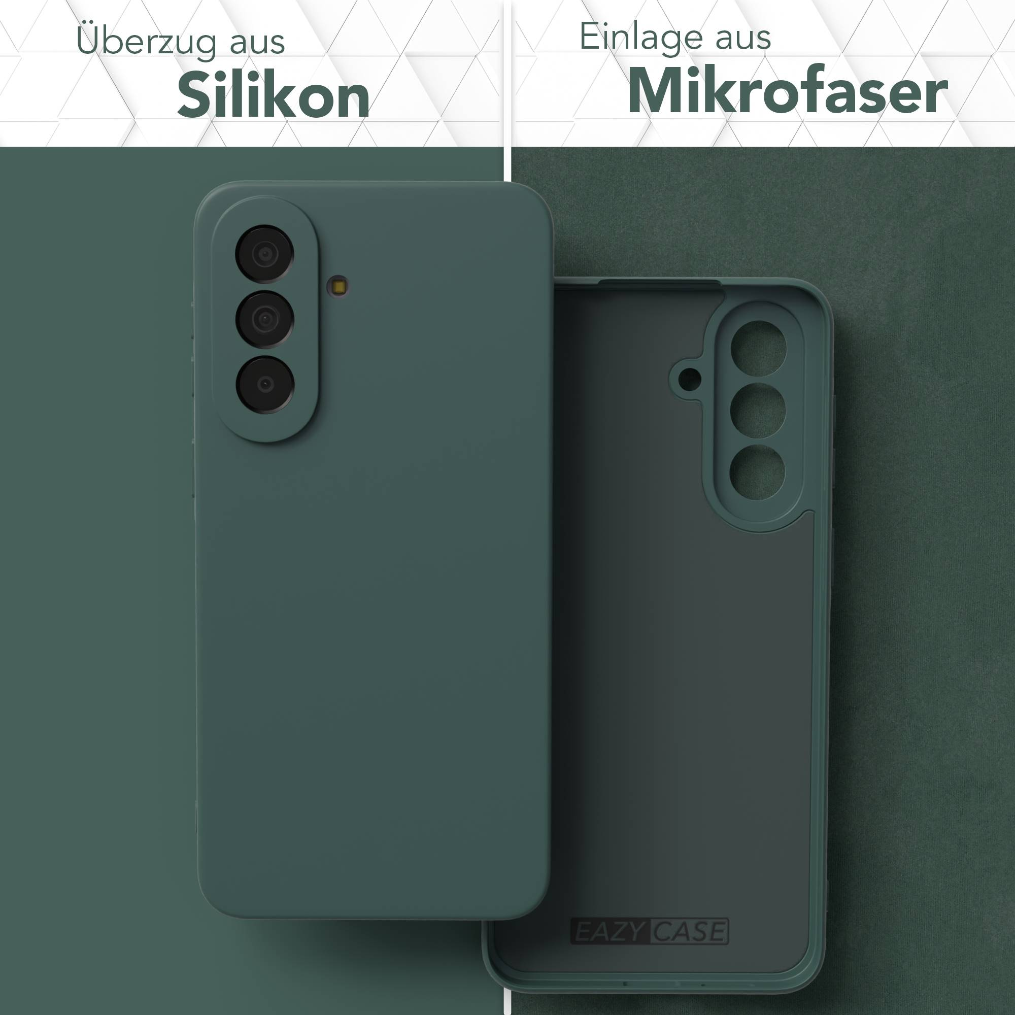 Zwei Handyhüllen: eine aus Silikon, die andere mit Mikrofaserfutter.