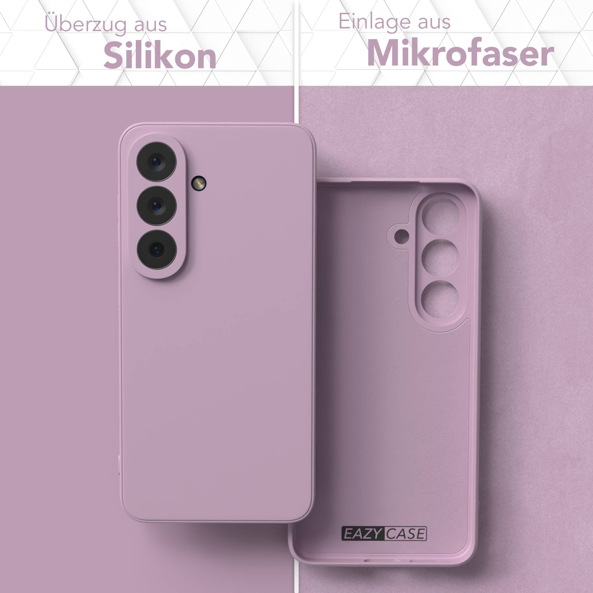 Lila Handyhülle aus Silikon und Mikrofaser mit Kameraloch.
