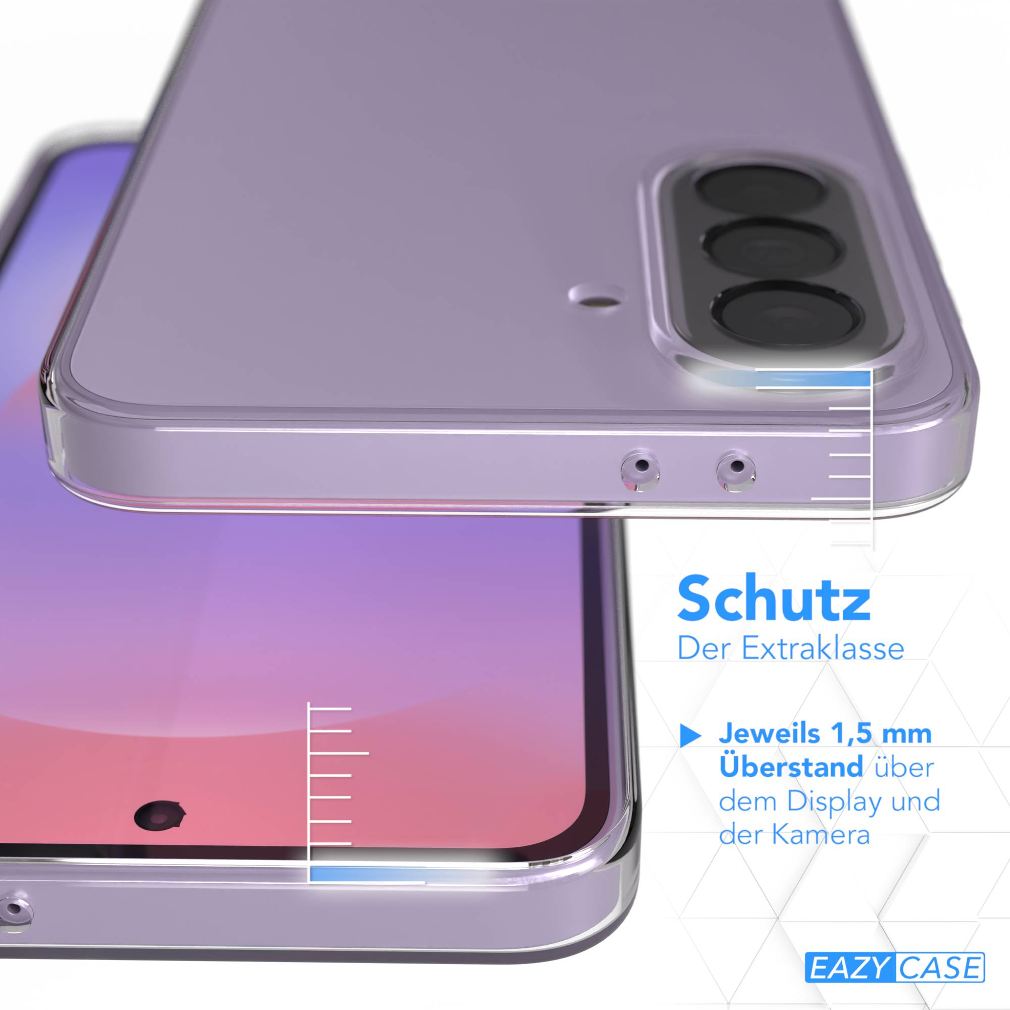 Lila Handyhülle mit 1,5 mm Überstand für Display und Kamera.