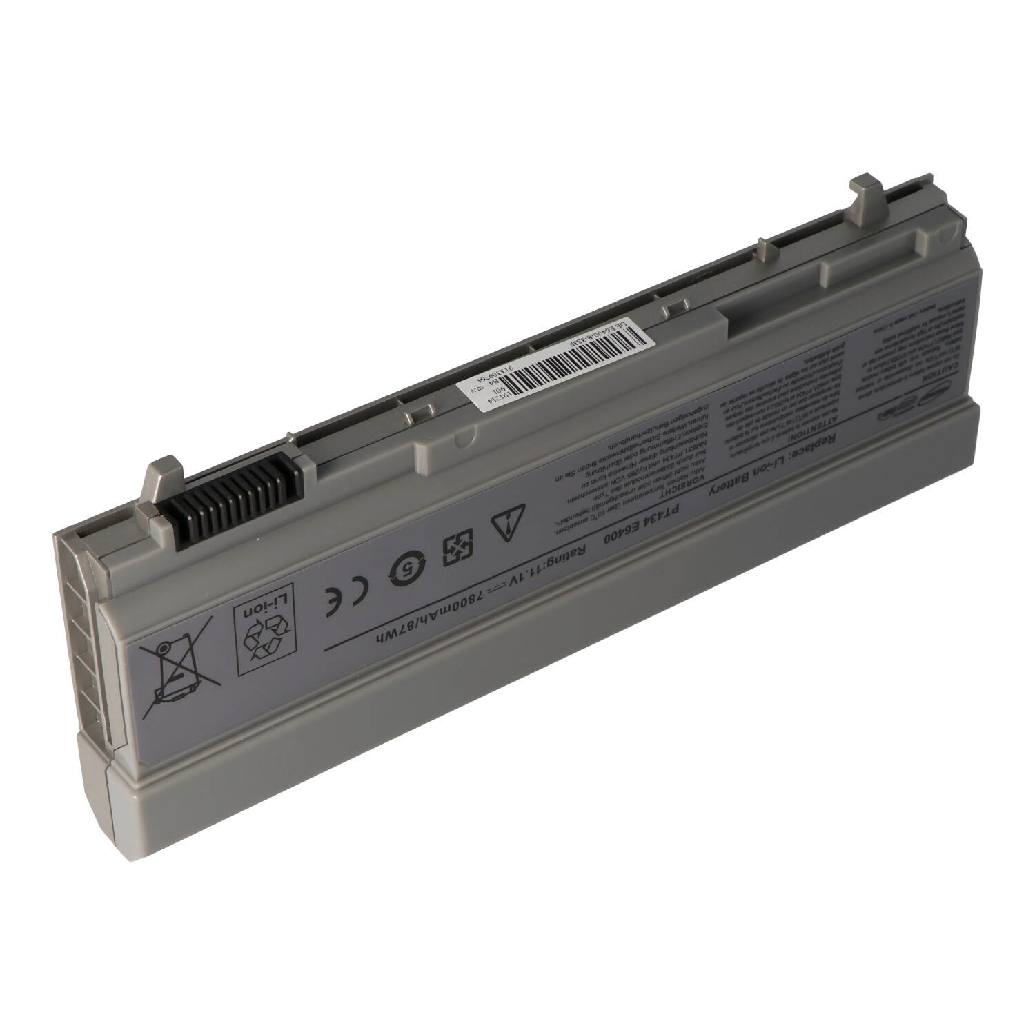 Grauer Li-Ion Akku mit Beschriftung für Laptop, Modell PT434 E6400.