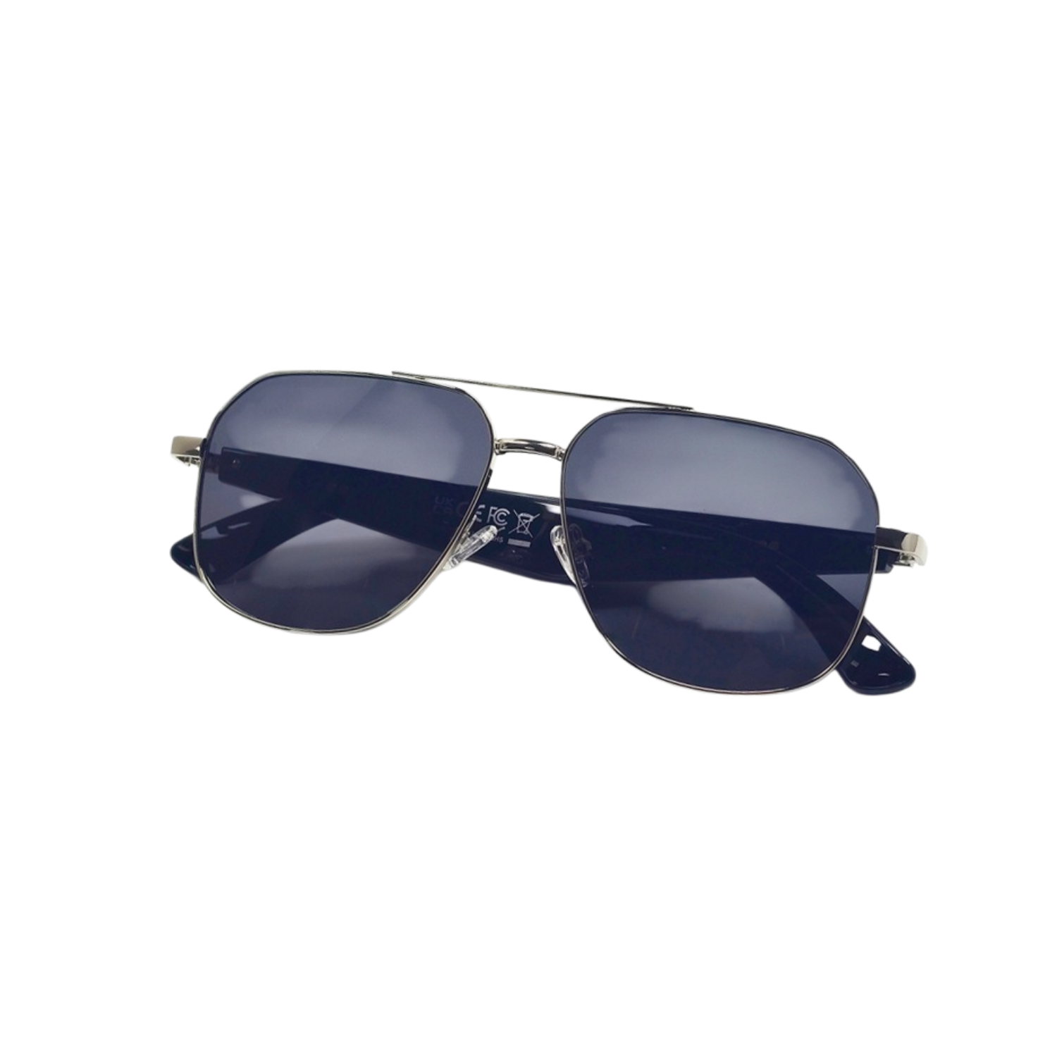 Moderne Pilotenbrille mit dunklen Gläsern und silbernem Rahmen.