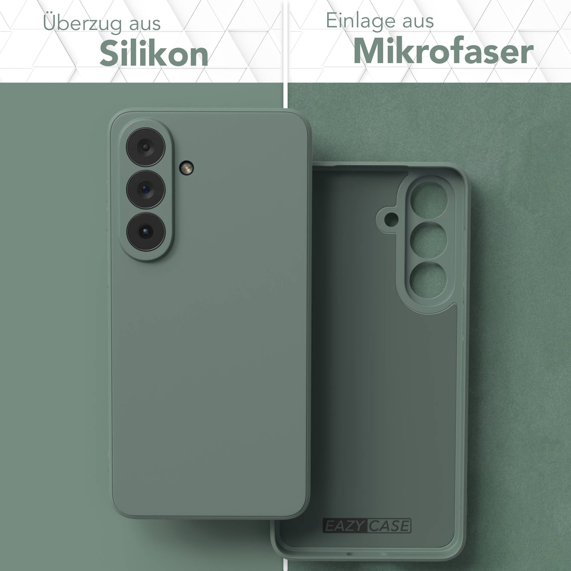 Zwei Handyhüllen nebeneinander, eine aus Silikon, die andere aus Mikrofaser.