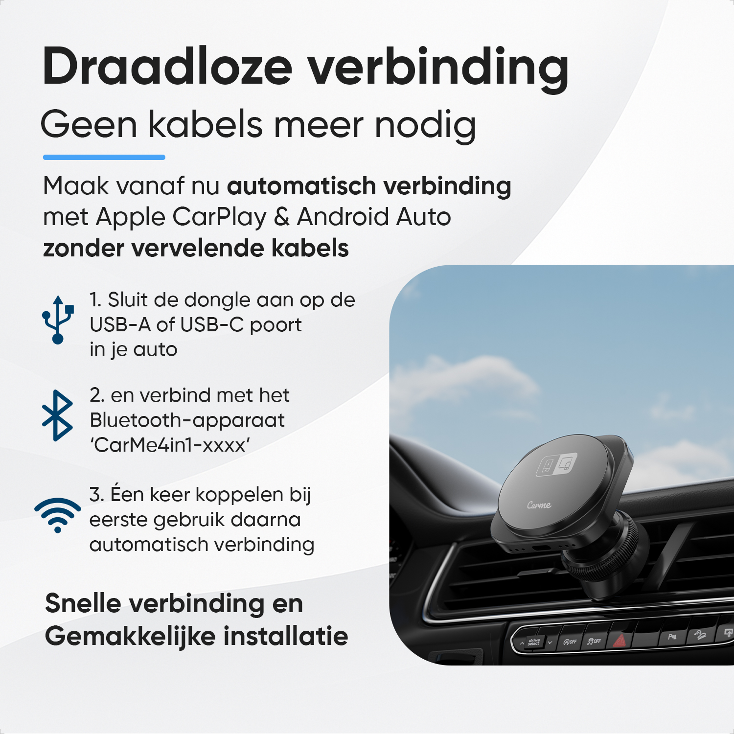 Wireless connection: A black car mount with a dongle sits on an air vent.