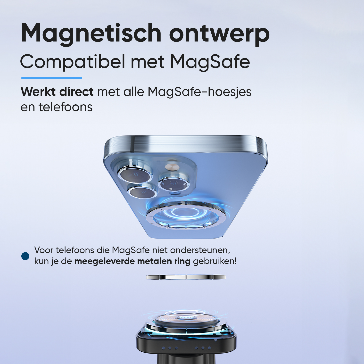 Magnetic design compatible with MagSafe cases and phones.
