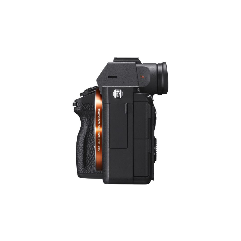 Black camera with an orange band labeled 35mm FULL-FRAME CMOS IMAGE SENSOR.