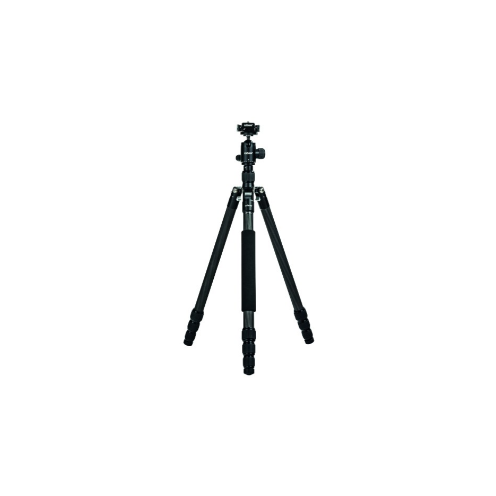 A black tripod with three legs on a white background.
