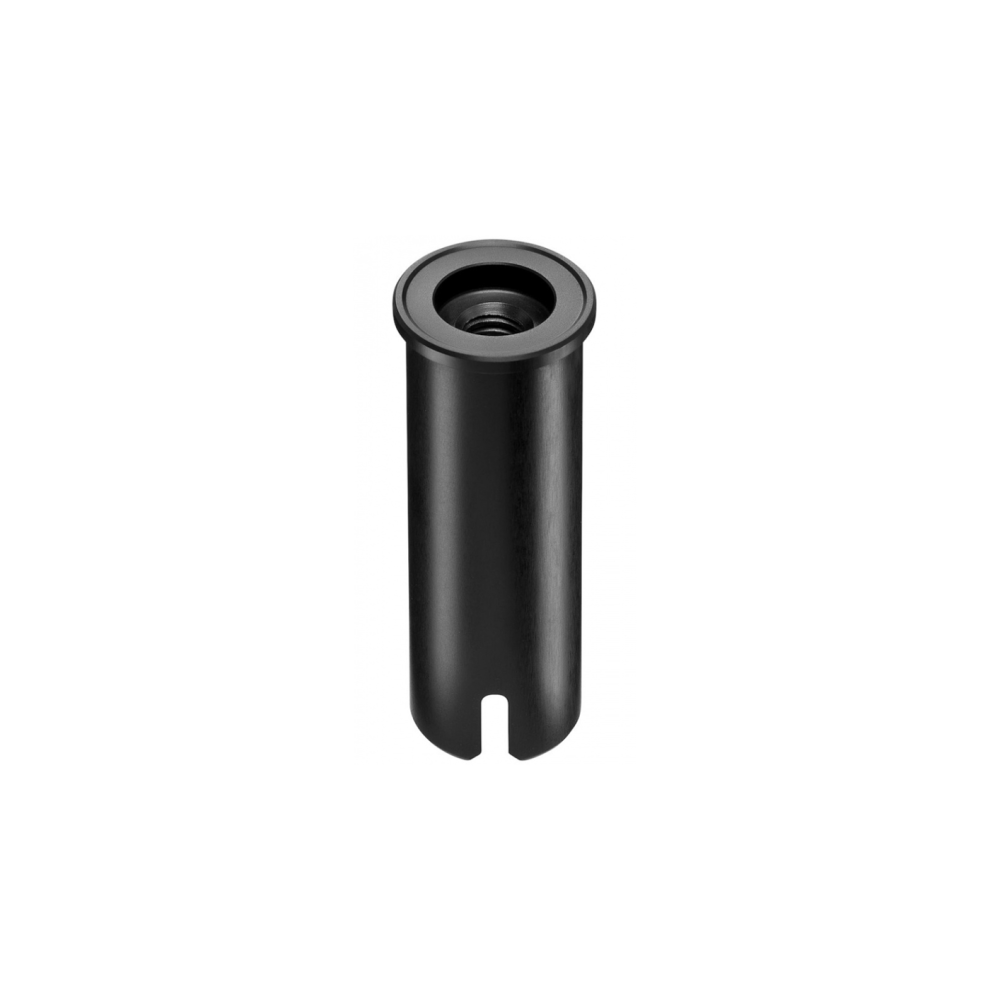 A black, cylindrical adapter with a slot at the bottom and threads at the top.