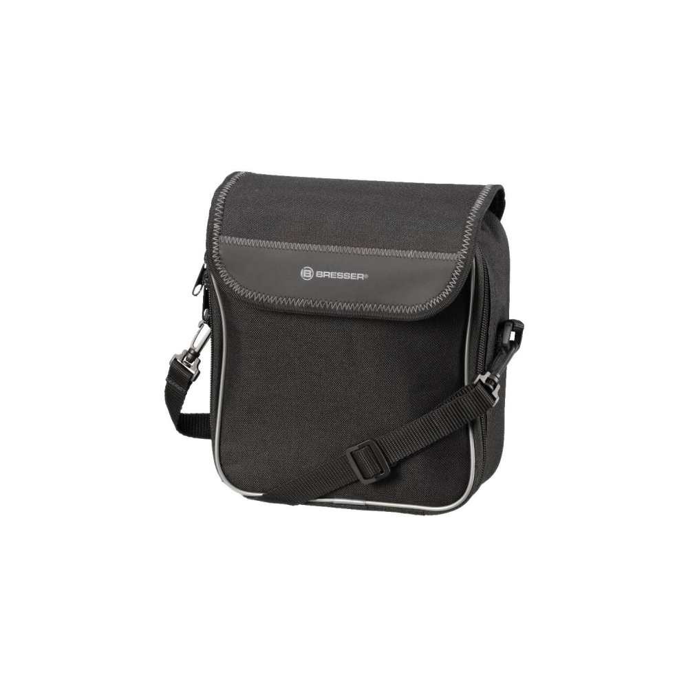 Schwarze Tasche mit Schultergurt und Bresser-Logo auf der Vorderseite.