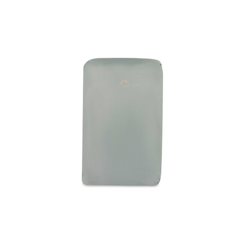 Gray backpack with subtle logo embossing, on a white background.