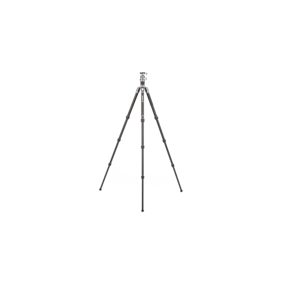 A black carbon tripod with a silver ball head, set against a white background.