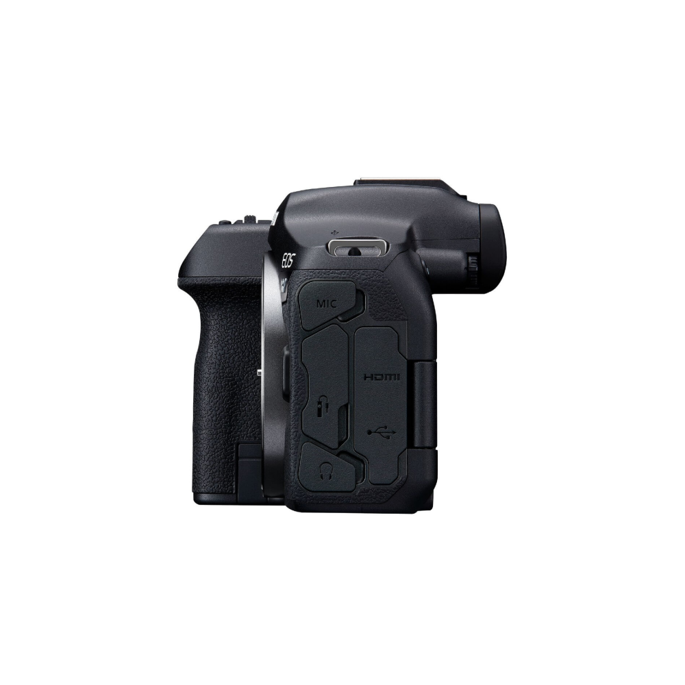 Een zwarte camera met zichtbare poorten zoals MIC en HDMI.