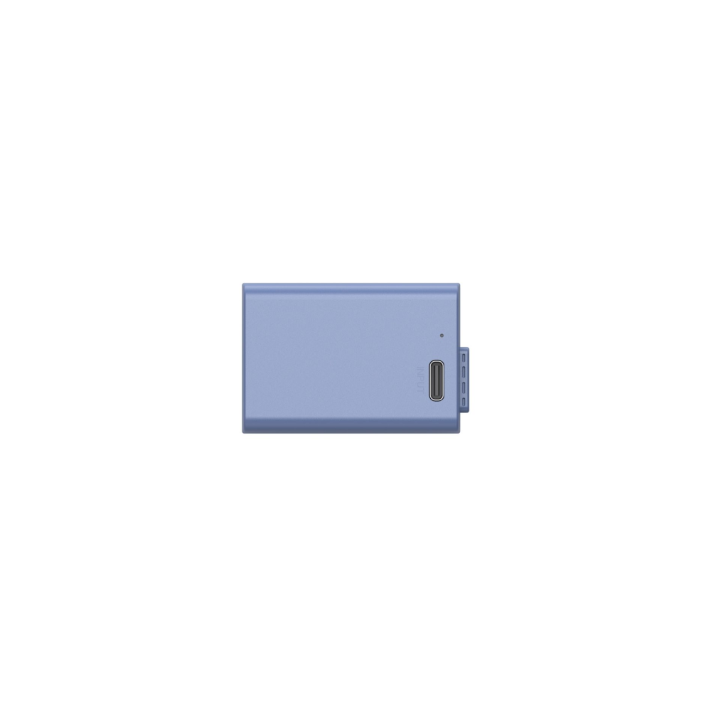Ein hellblaues Rechteck mit einem USB-C-Anschluss und vier kleinen Lichtern.