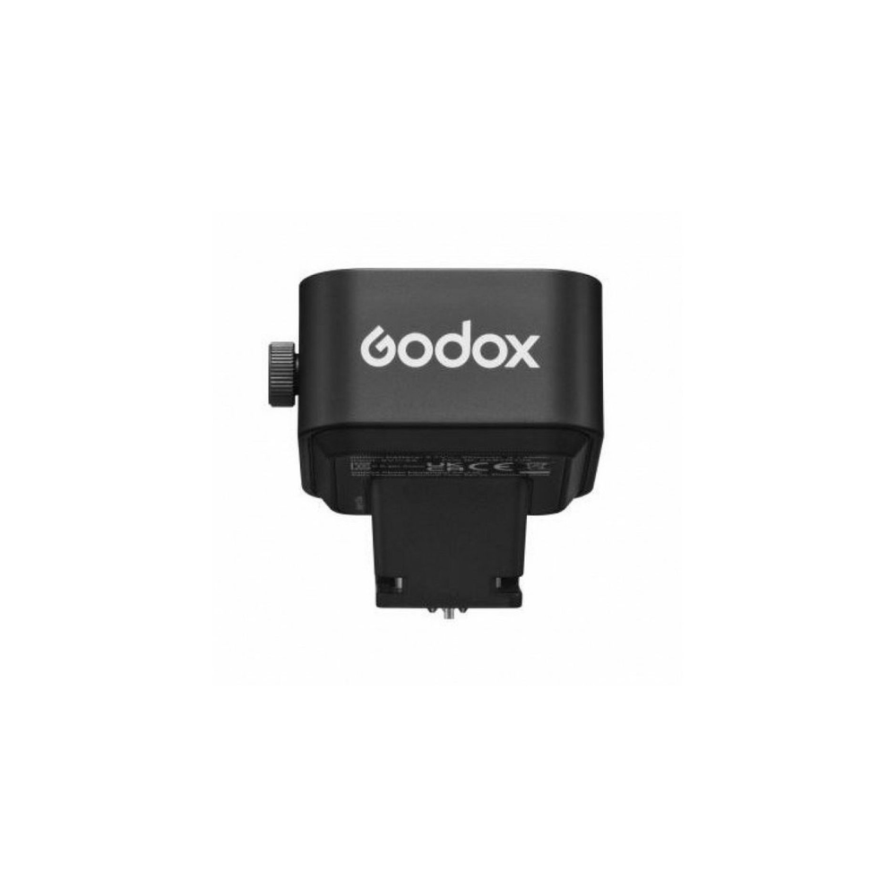 Tête de flash GODOX noire avec molette de réglage et support.