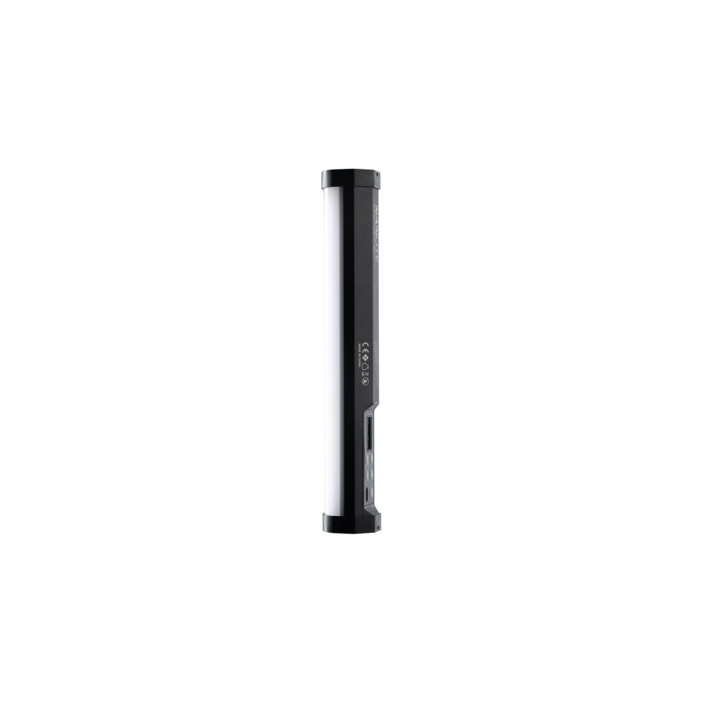 Une lumière LED noire et élégante avec des accents blancs sur fond blanc.