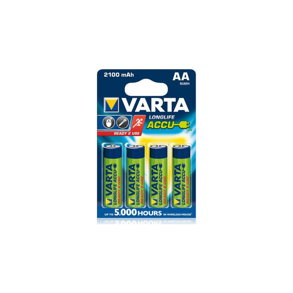 Cztery baterie AA Varta, 2100 mAh, NiMH, Ready 2 Use, do 5000 godzin.