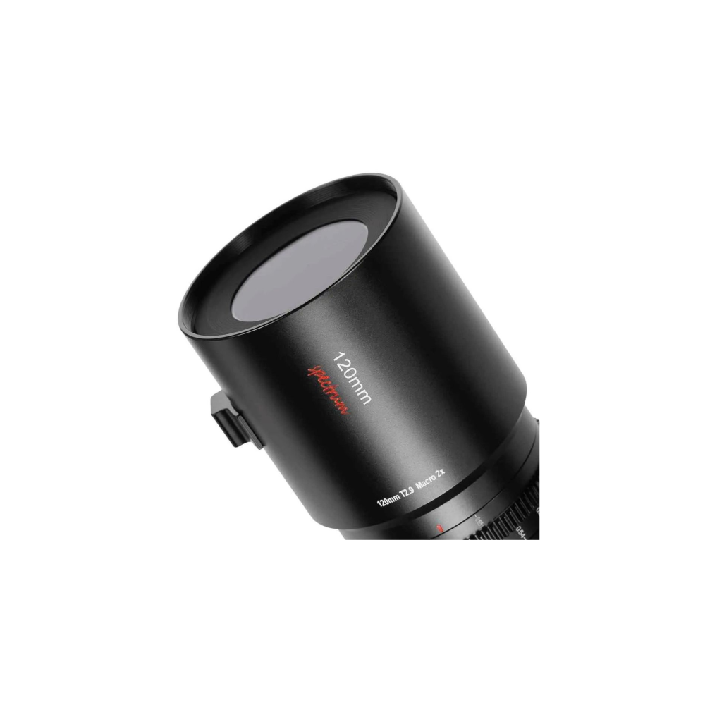 A black macro lens with "120mm Spectrum 120mm f2.9 Macro 2x" text.
