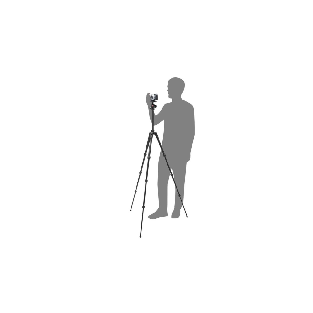 Een silhouet van een man met een camera op een statief.