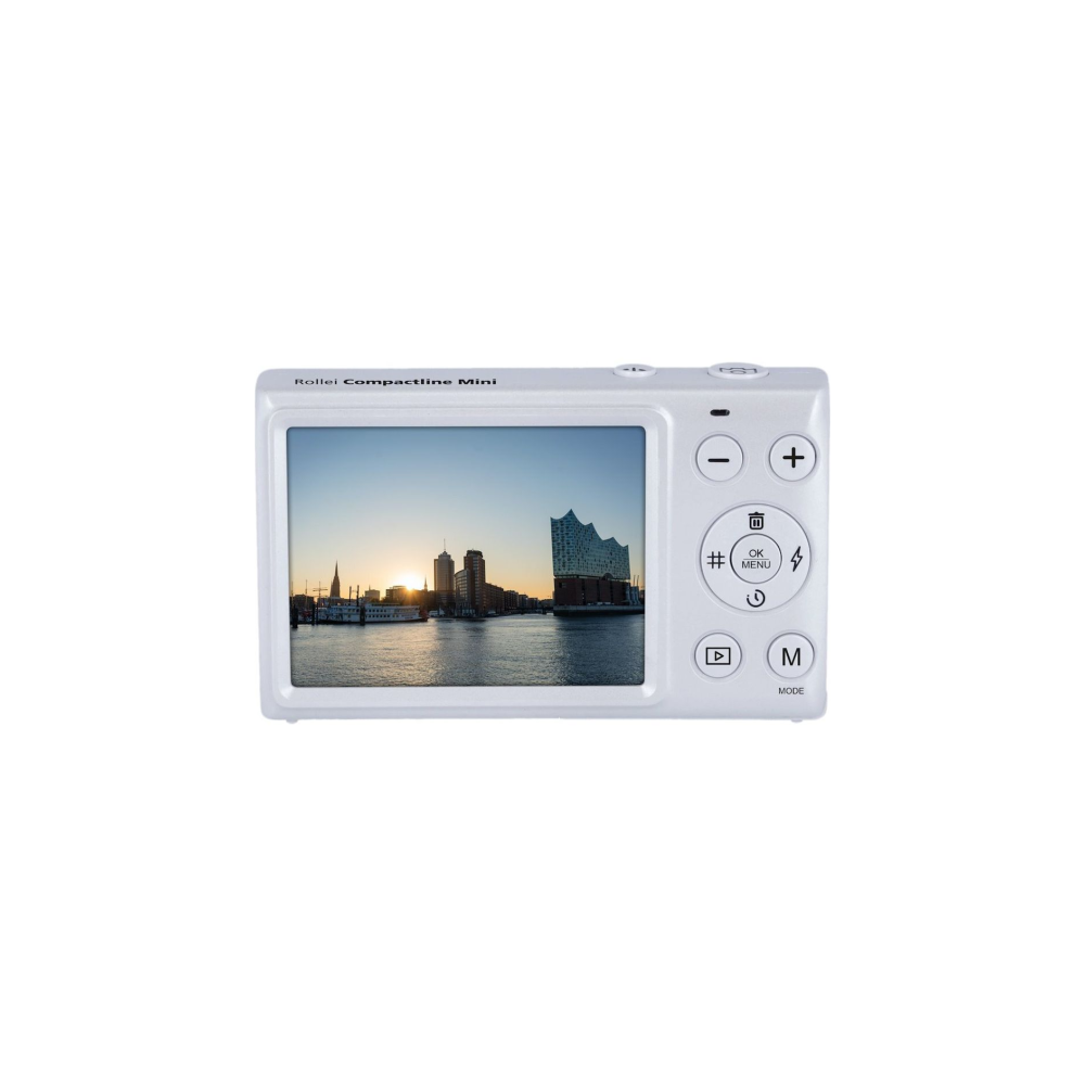 Witte camera toont haven van Hamburg bij zonsondergang.