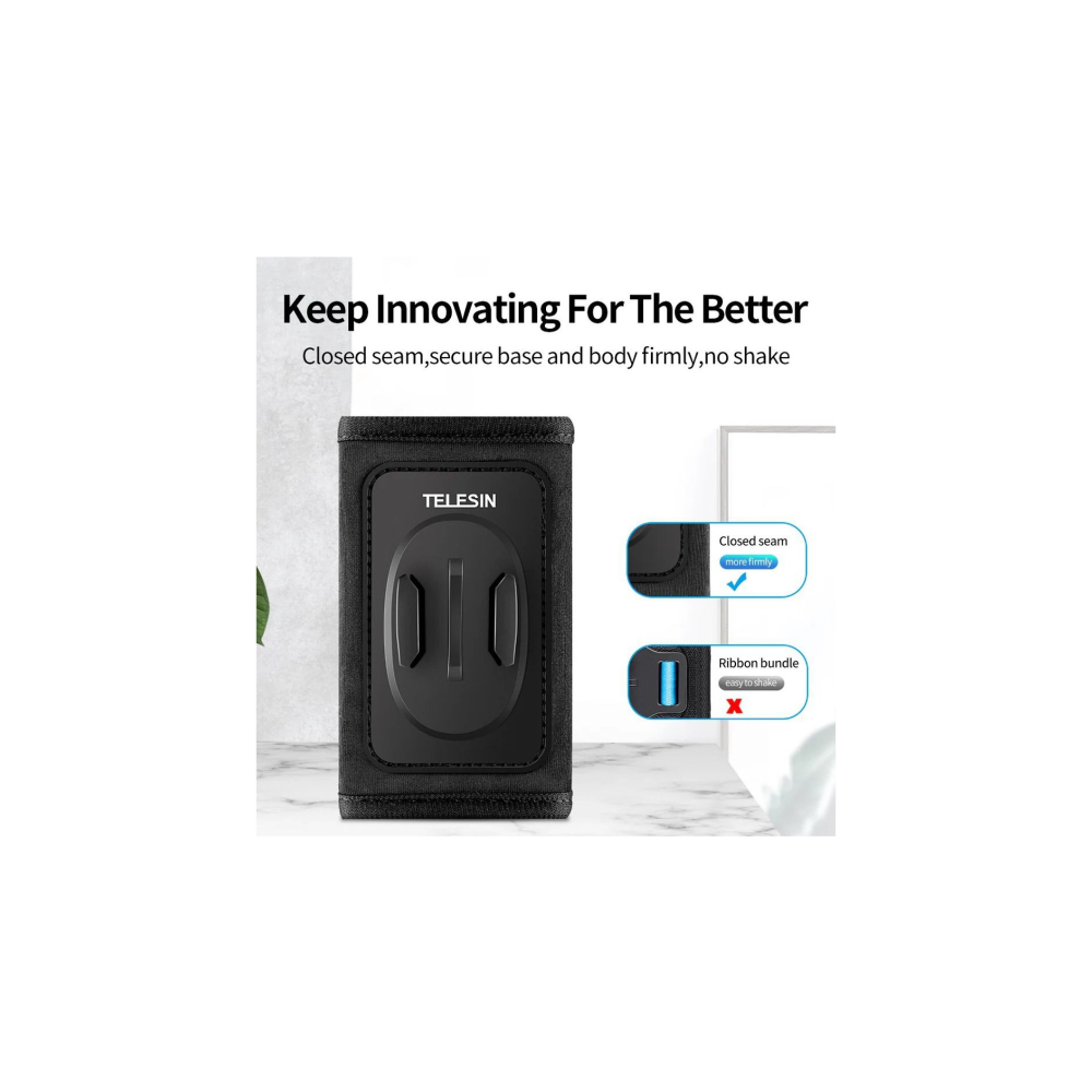 Support noir Telesin avec fixation GoPro, pour des connexions sûres.