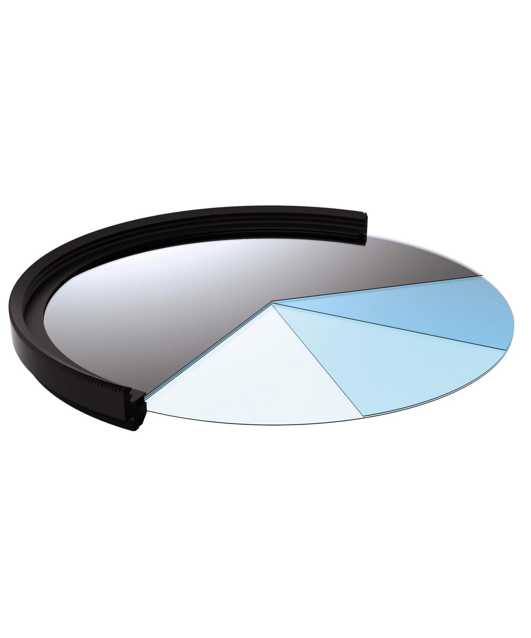 Ein runder, grauer und blauer Farbfilter mit schwarzem Rand.