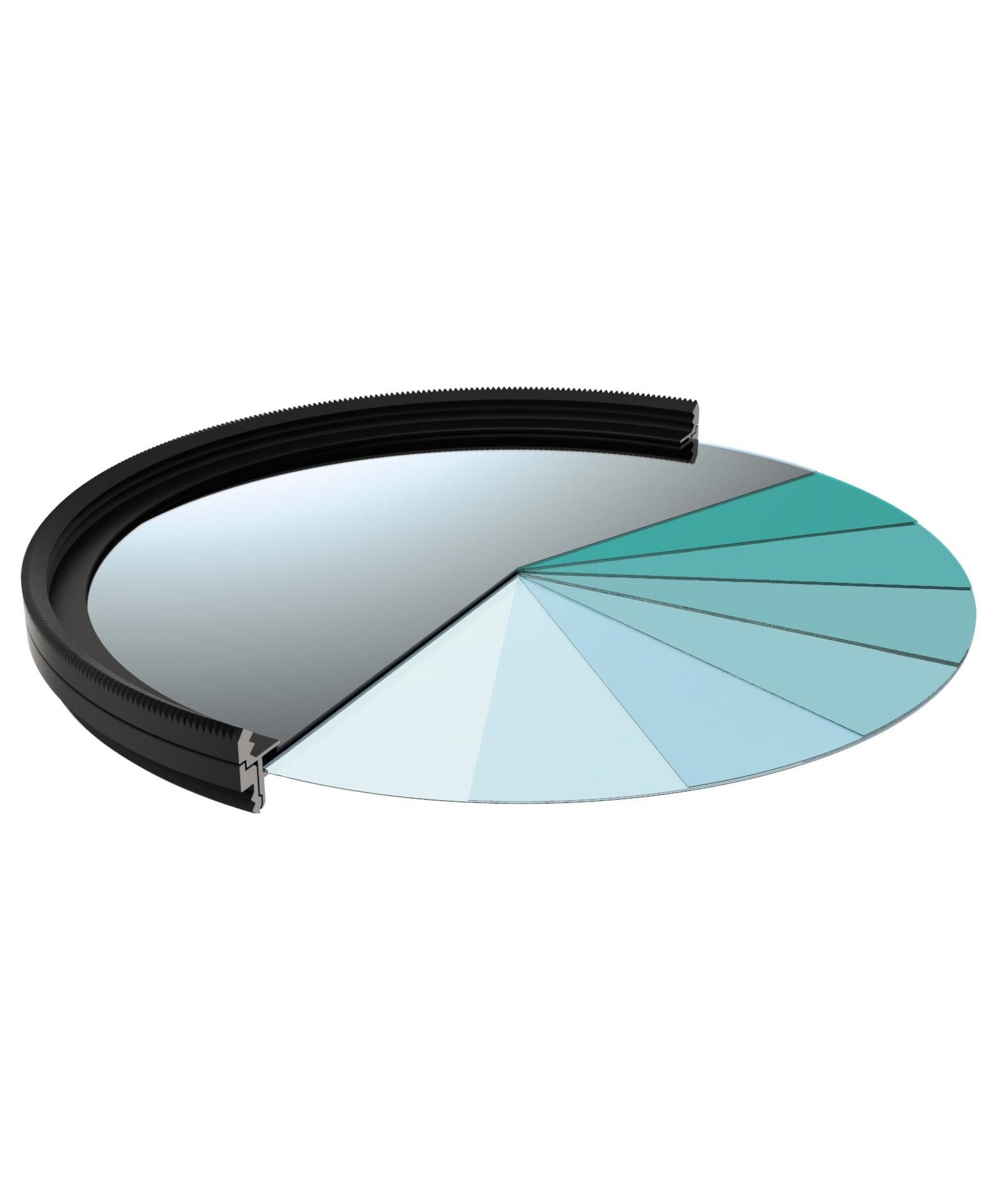 Ein kreisförmiger Filter mit schwarzem Rand und Farbverlauf von Grau zu Blau/Grün.