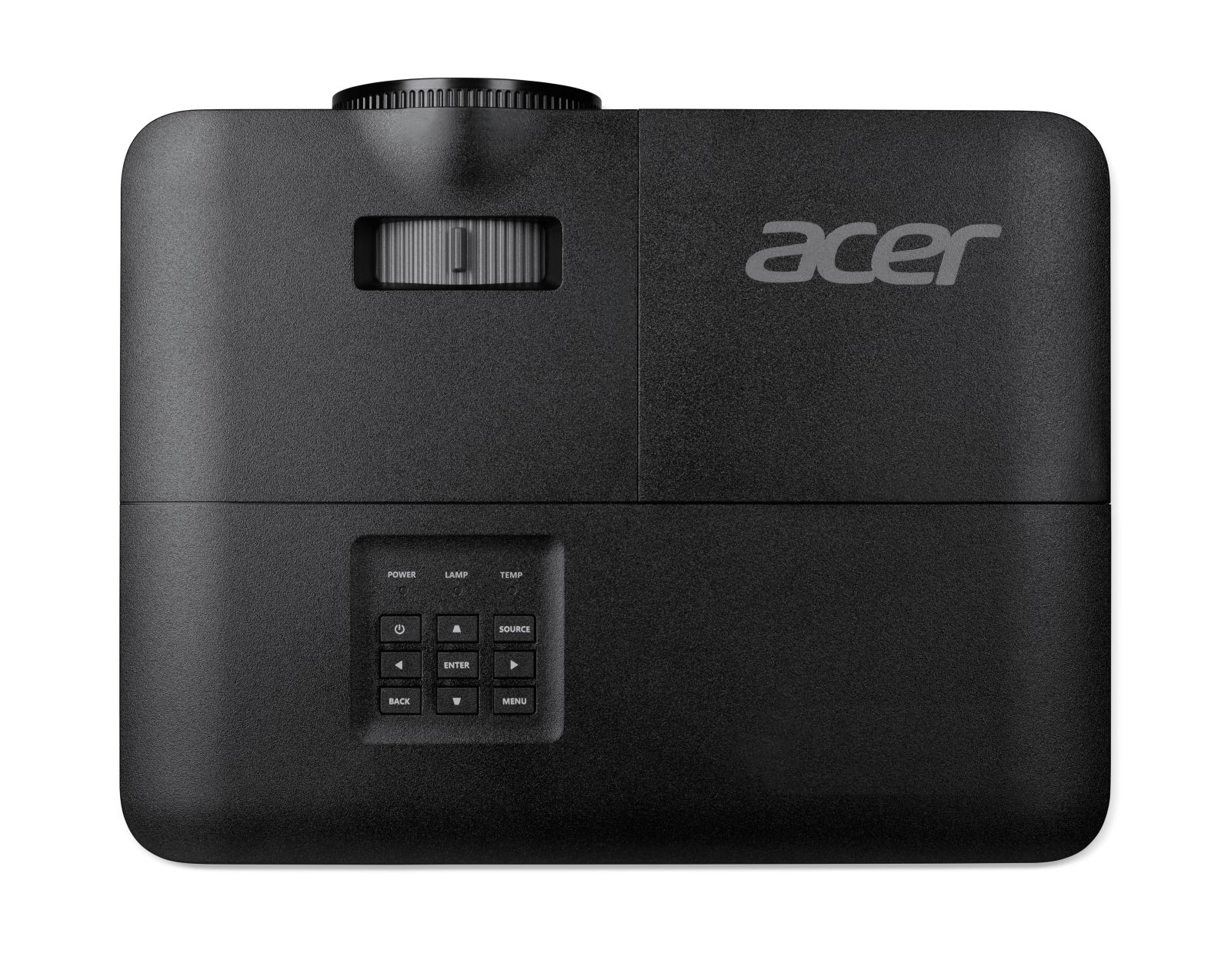 Schwarzer Acer Projektor mit Tastenfeld und Fokusrad.