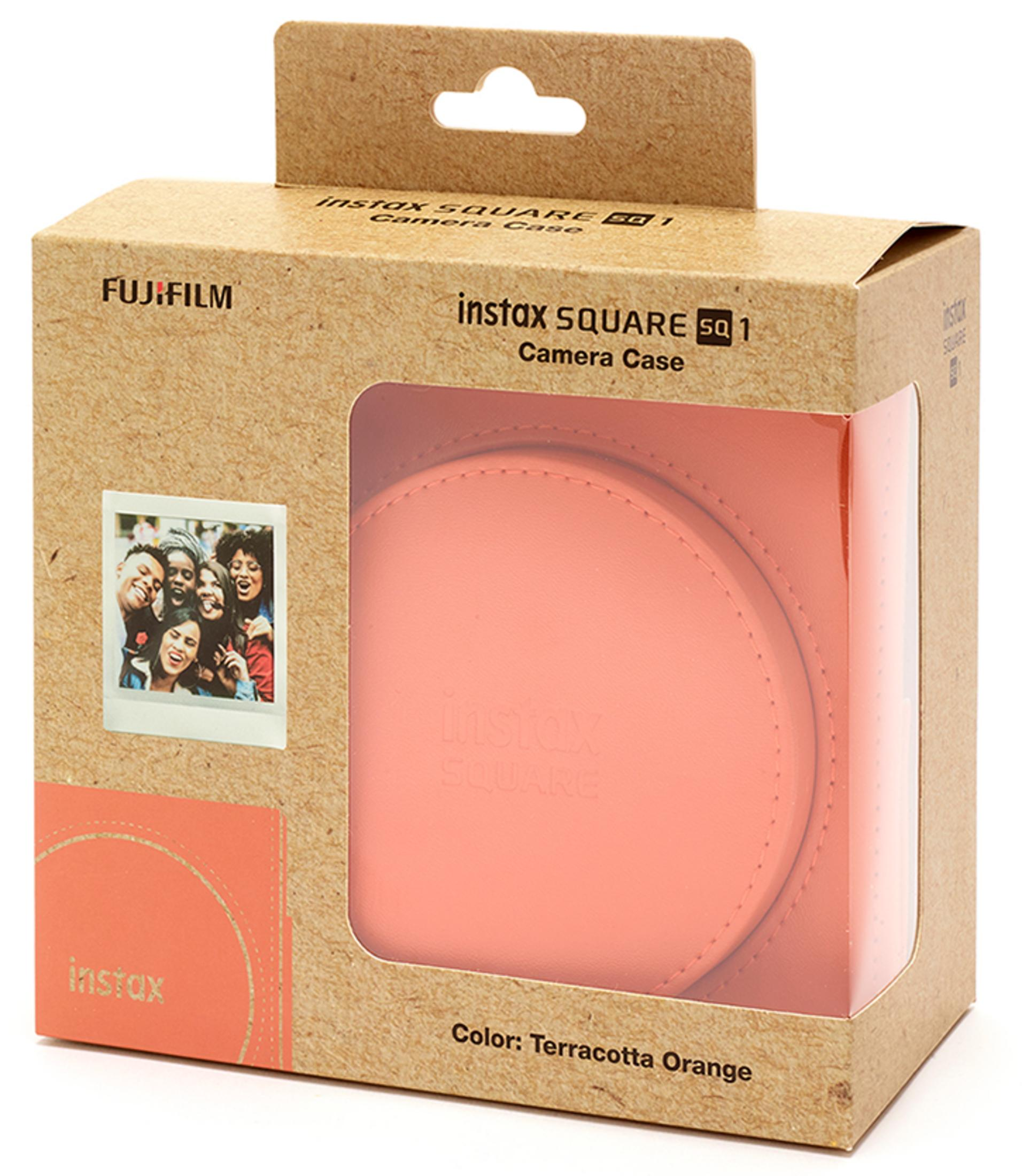 Caja para una funda de cámara Instax Square terracota con foto.