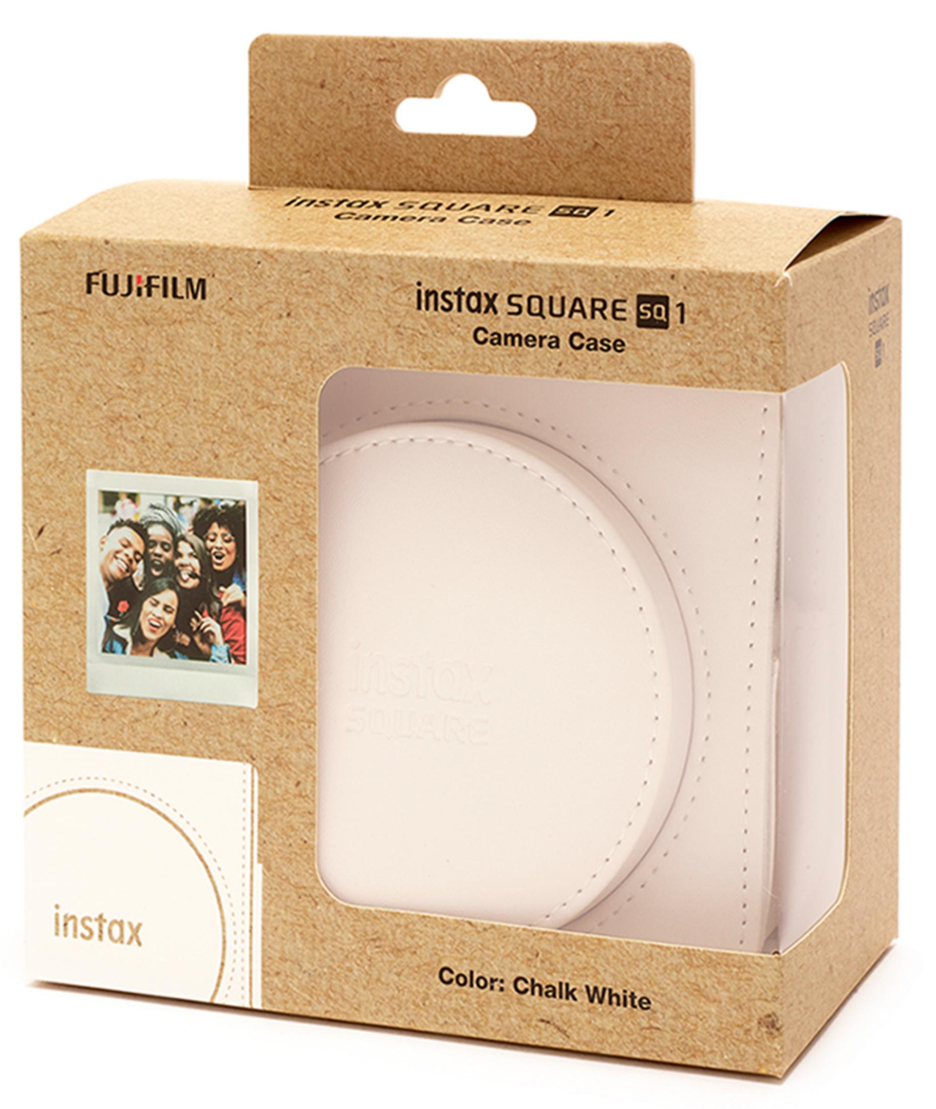 Caja para funda de cámara Instax Square blanca con foto de cinco personas.