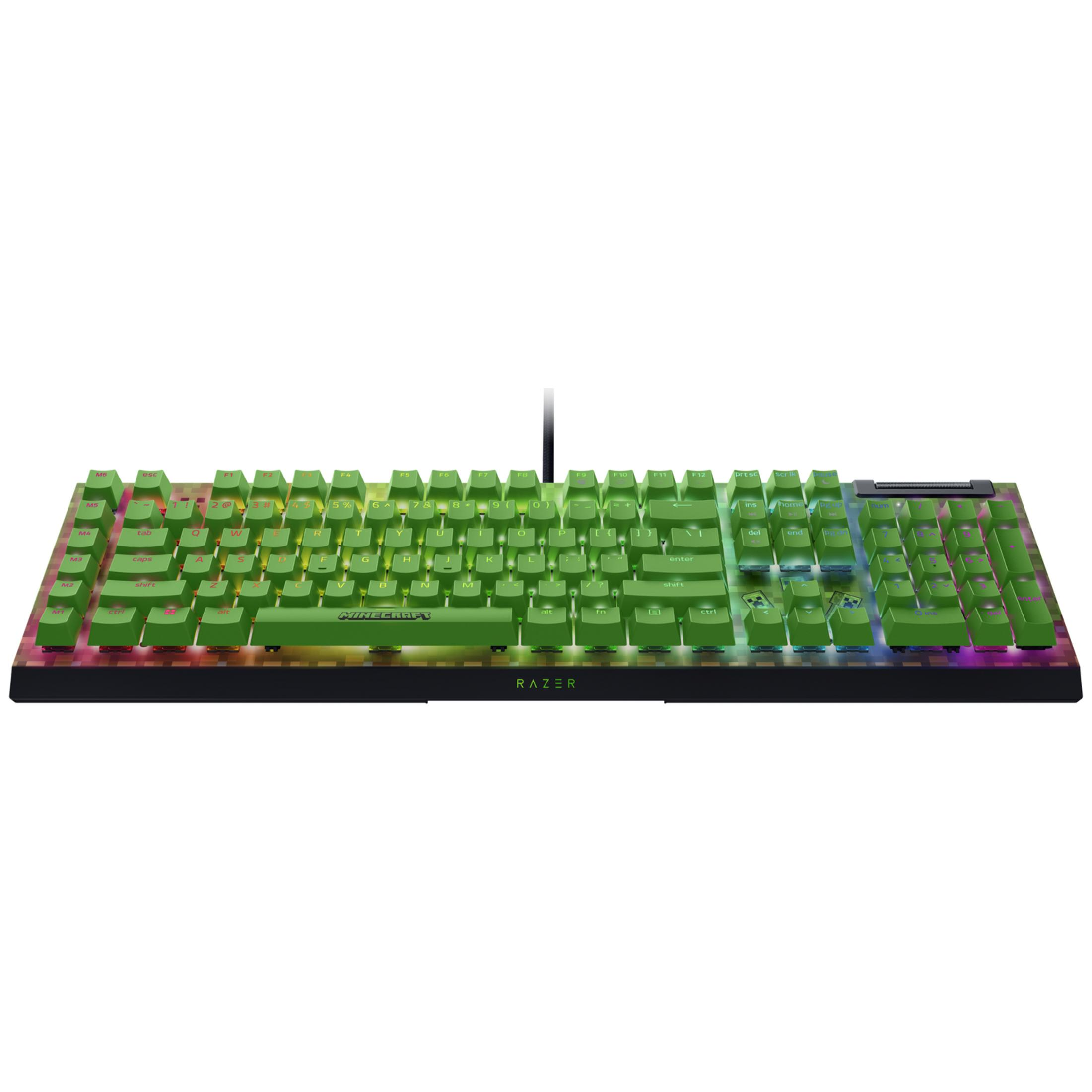 Zielona klawiatura z motywem Minecraft i podświetleniem RGB.