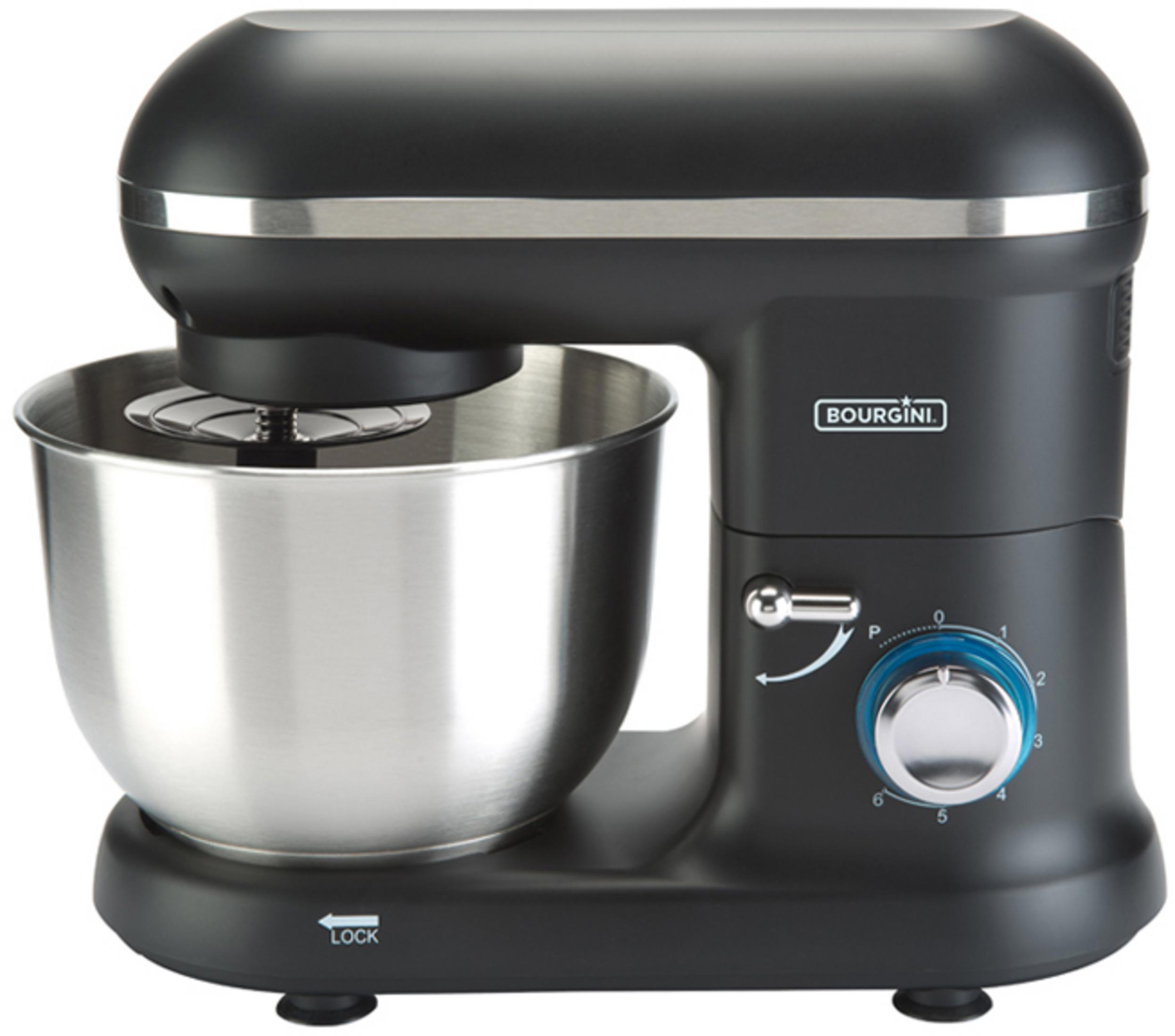 Ein schwarzer Standmixer mit Edelstahlschüssel und Bedienelementen.