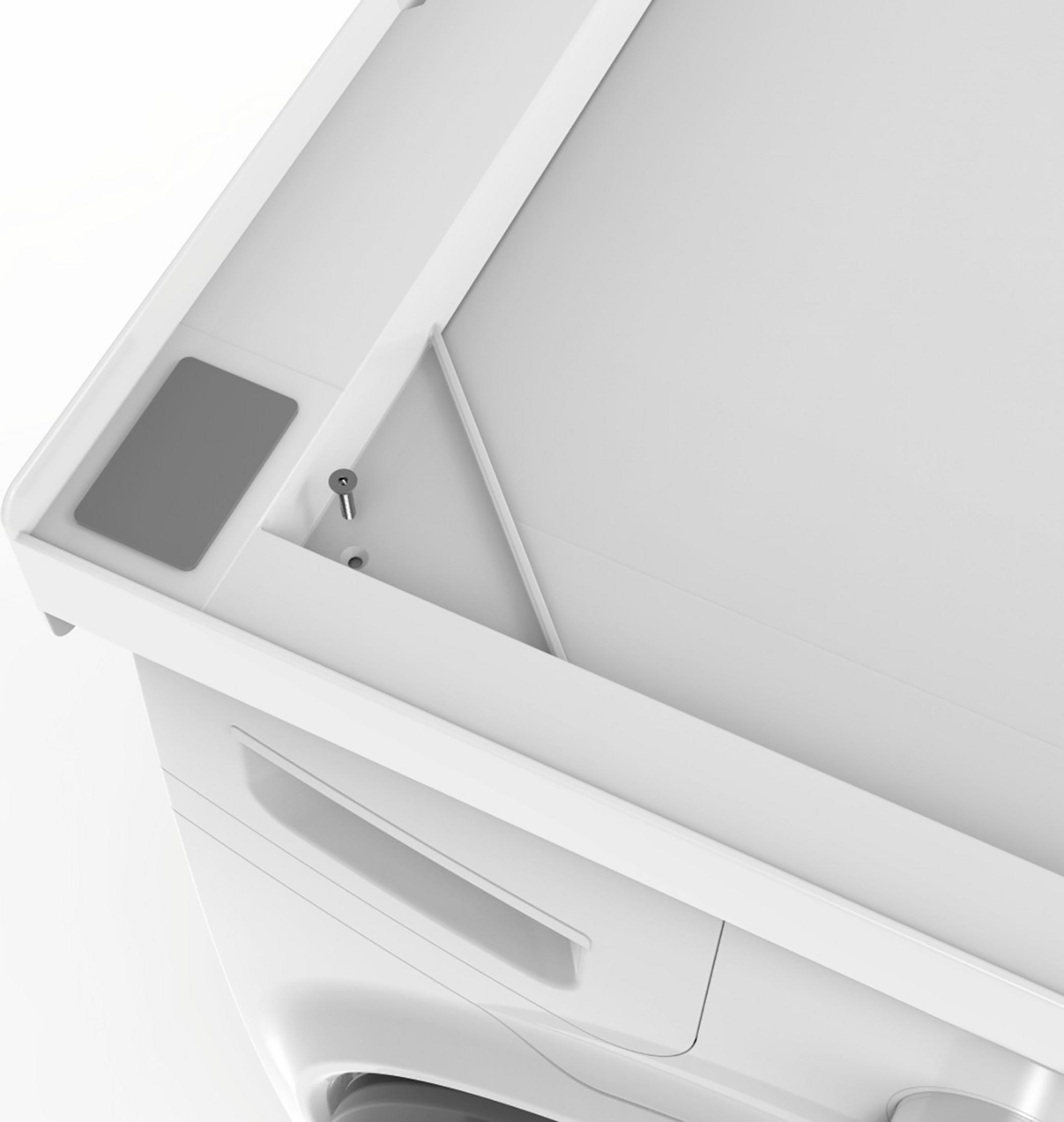 Gros plan d'une surface blanche avec un rectangle gris et une vis.