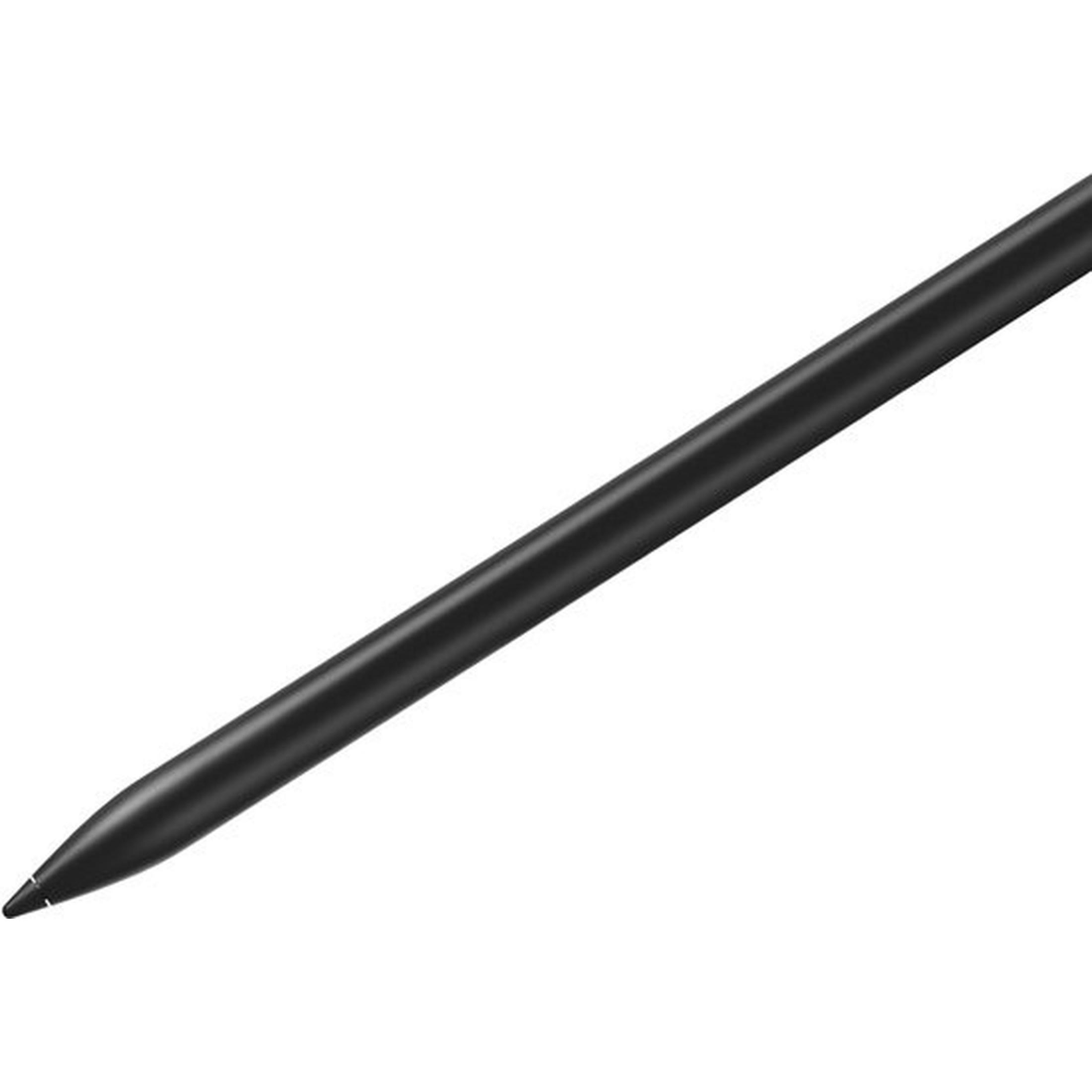 Ein schlankes, schwarzes Eingabestift mit spitzer Spitze auf weißem Hintergrund.
