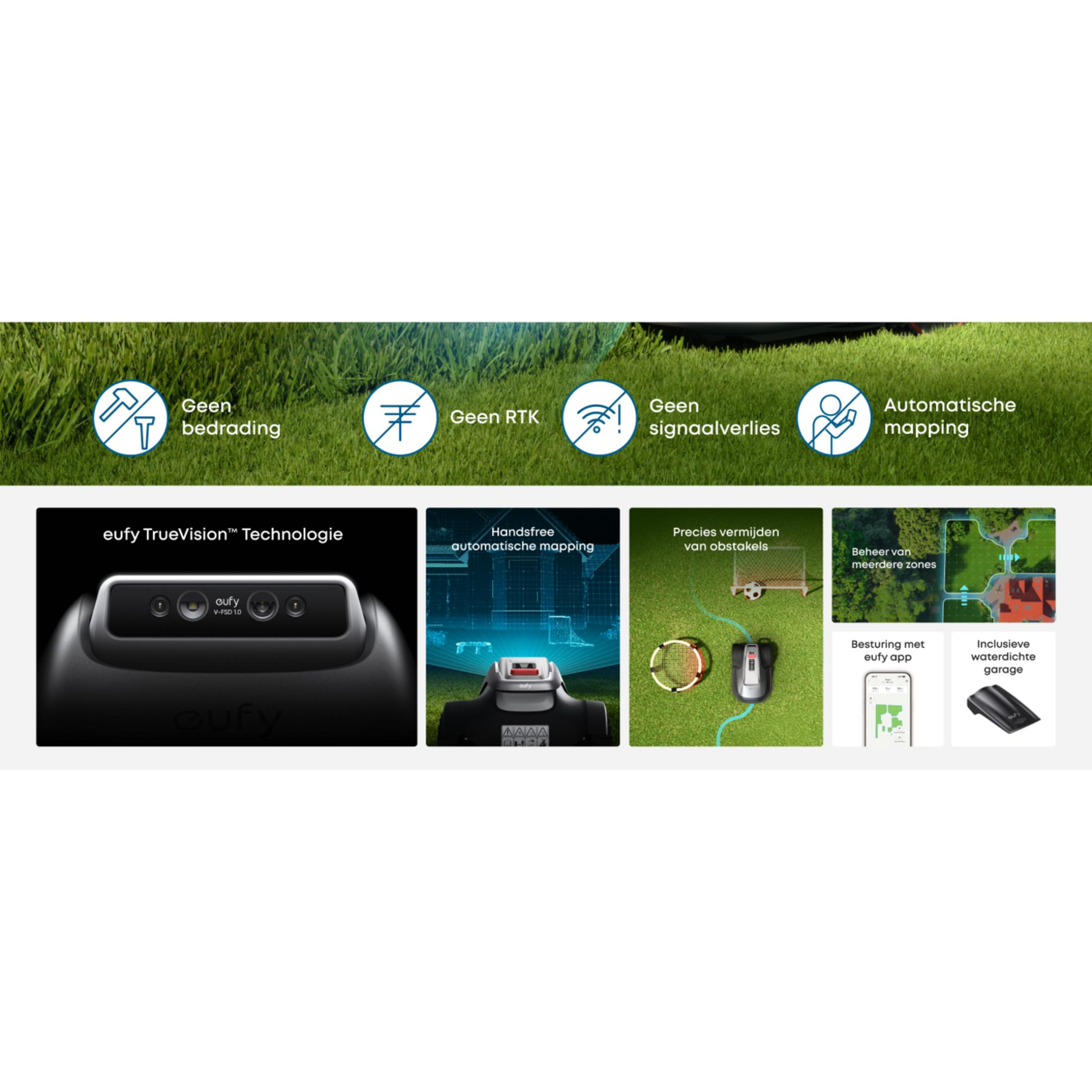 Rasenmäher-Funktionen: Kein Kabel, RTK, Signalverlust, Mapping, App-Steuerung, Garage.