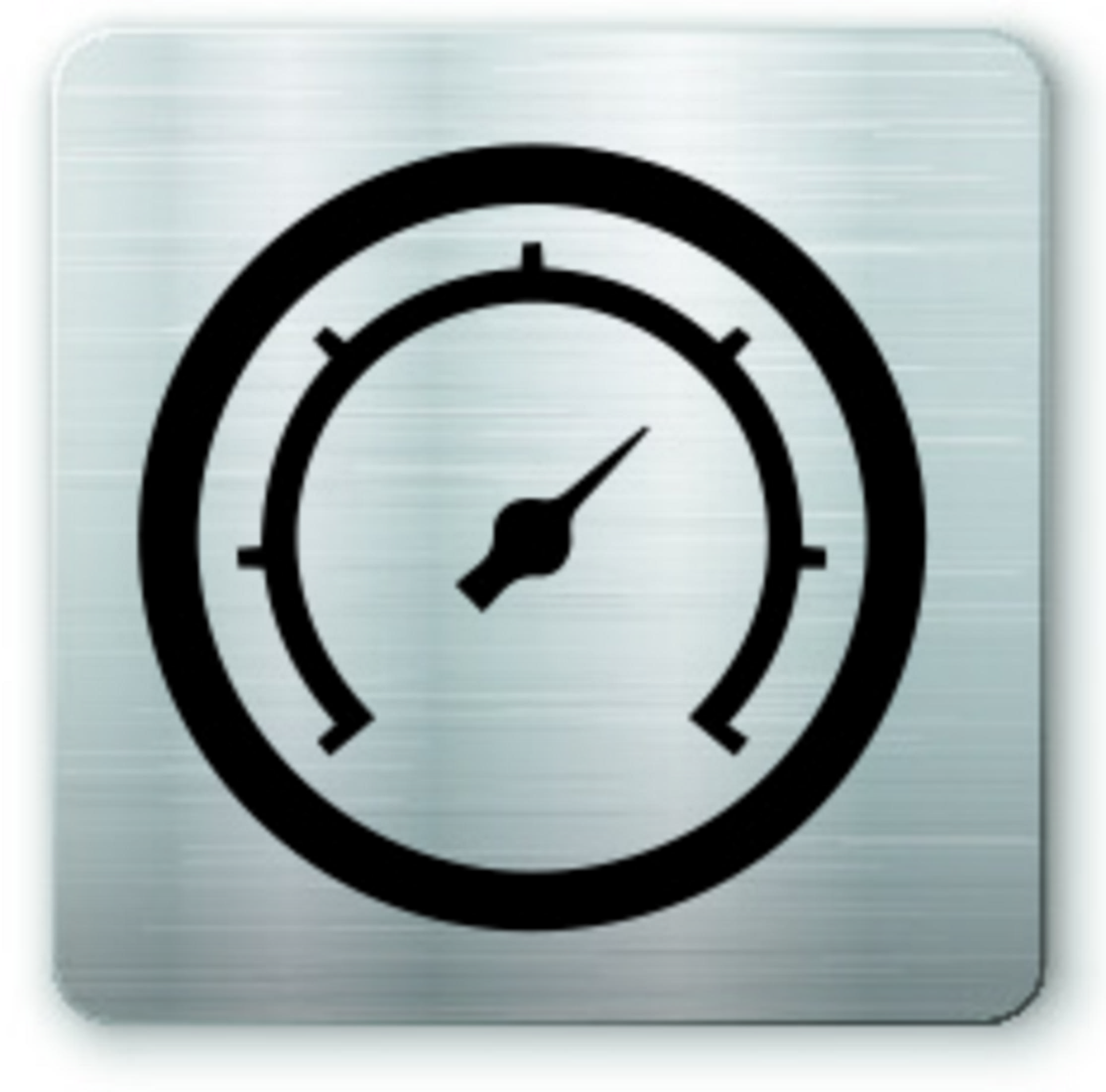 Symbol eines Messgeräts mit schwarzer Nadel auf gebürstetem Metall.