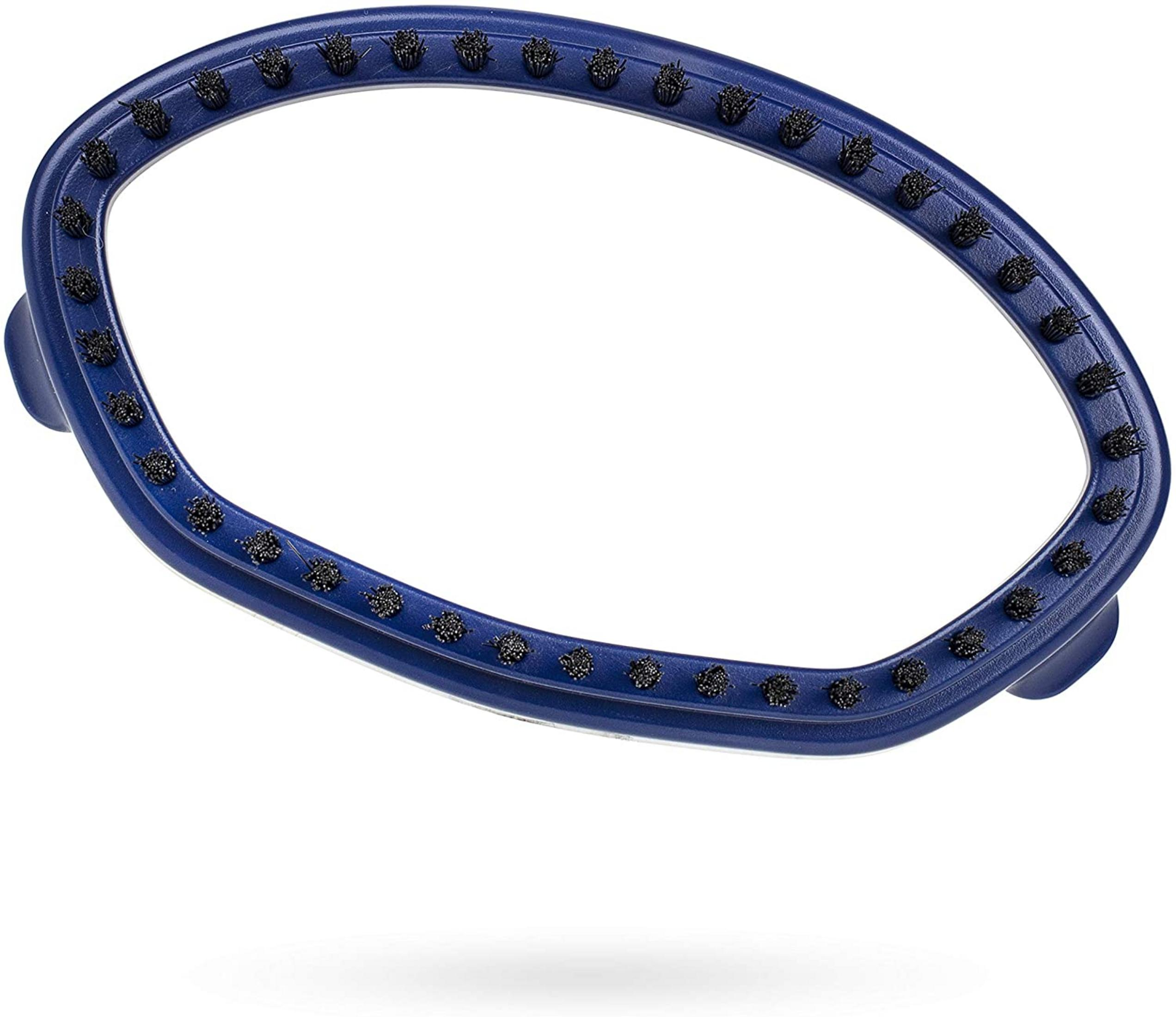 Accesorio de cepillo azul oscuro, forma ovalada con cerdas negras.