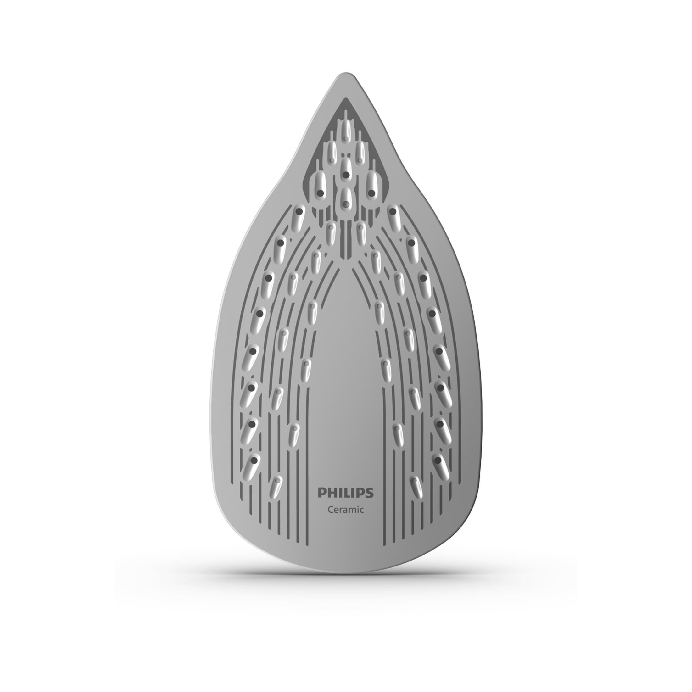 Suola ferro argento con logo Philips Ceramic e fori vapore.