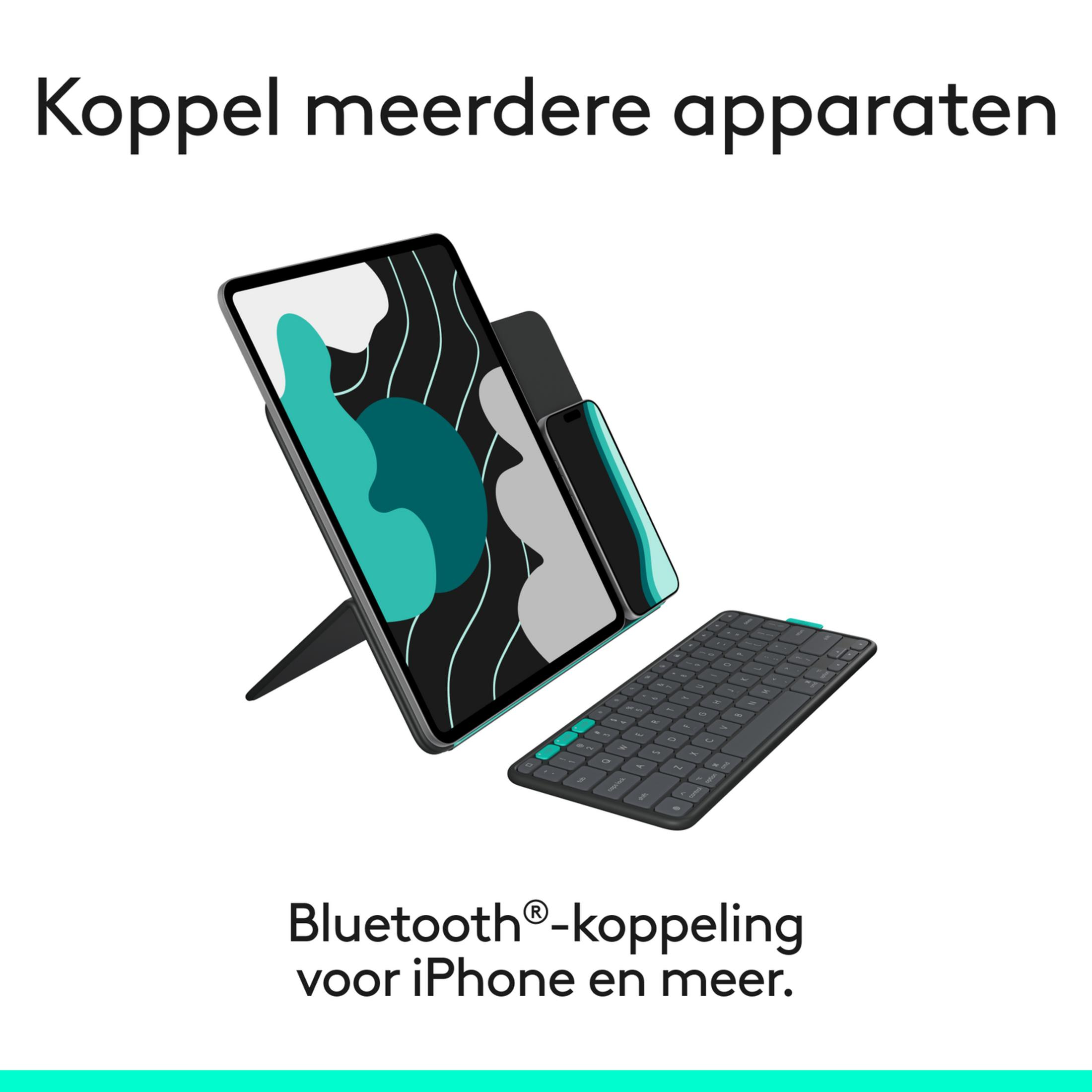 Un tablet, uno smartphone e una tastiera sono collegati.
