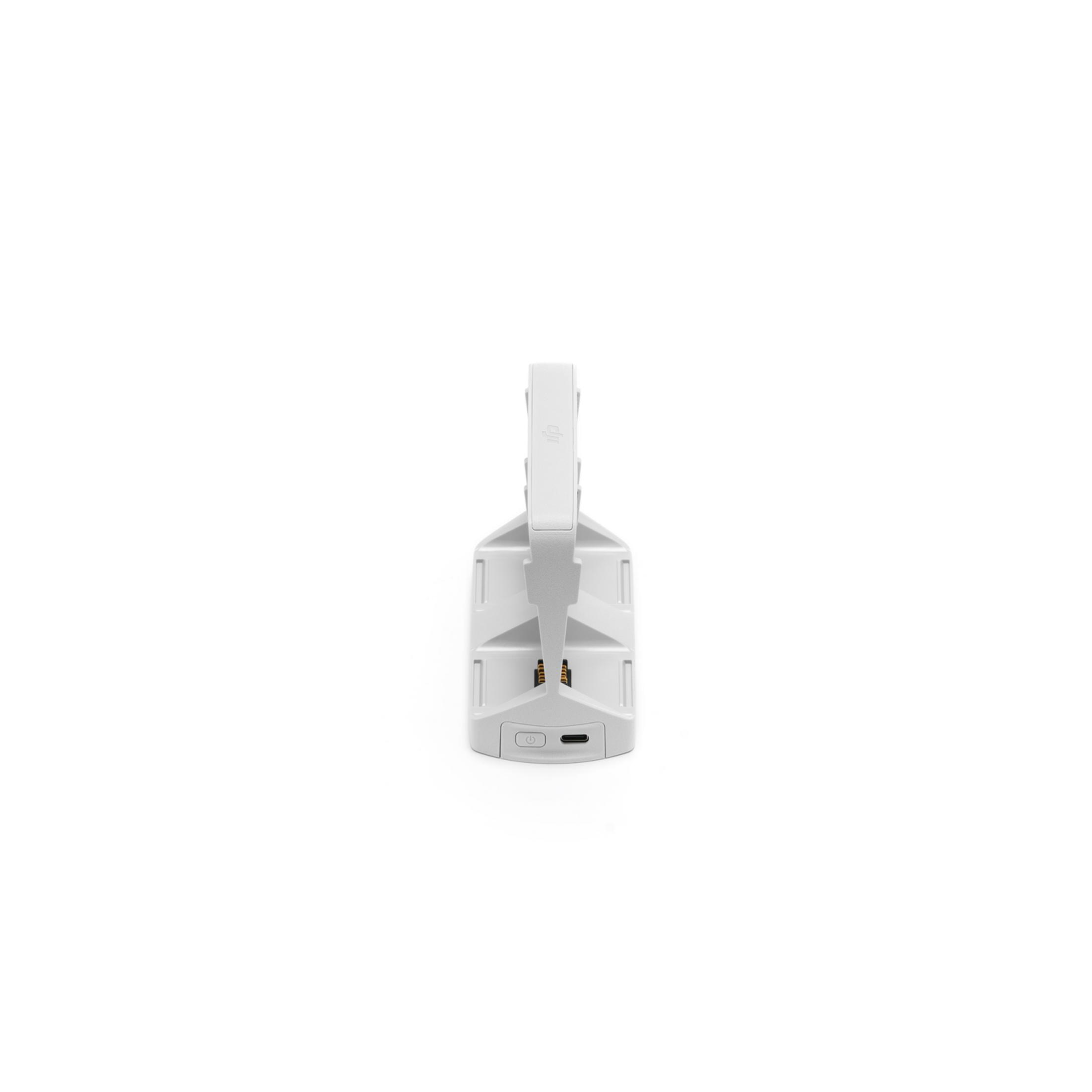 Białe etui ładujące z portem USB-C i przyciskiem zasilania.