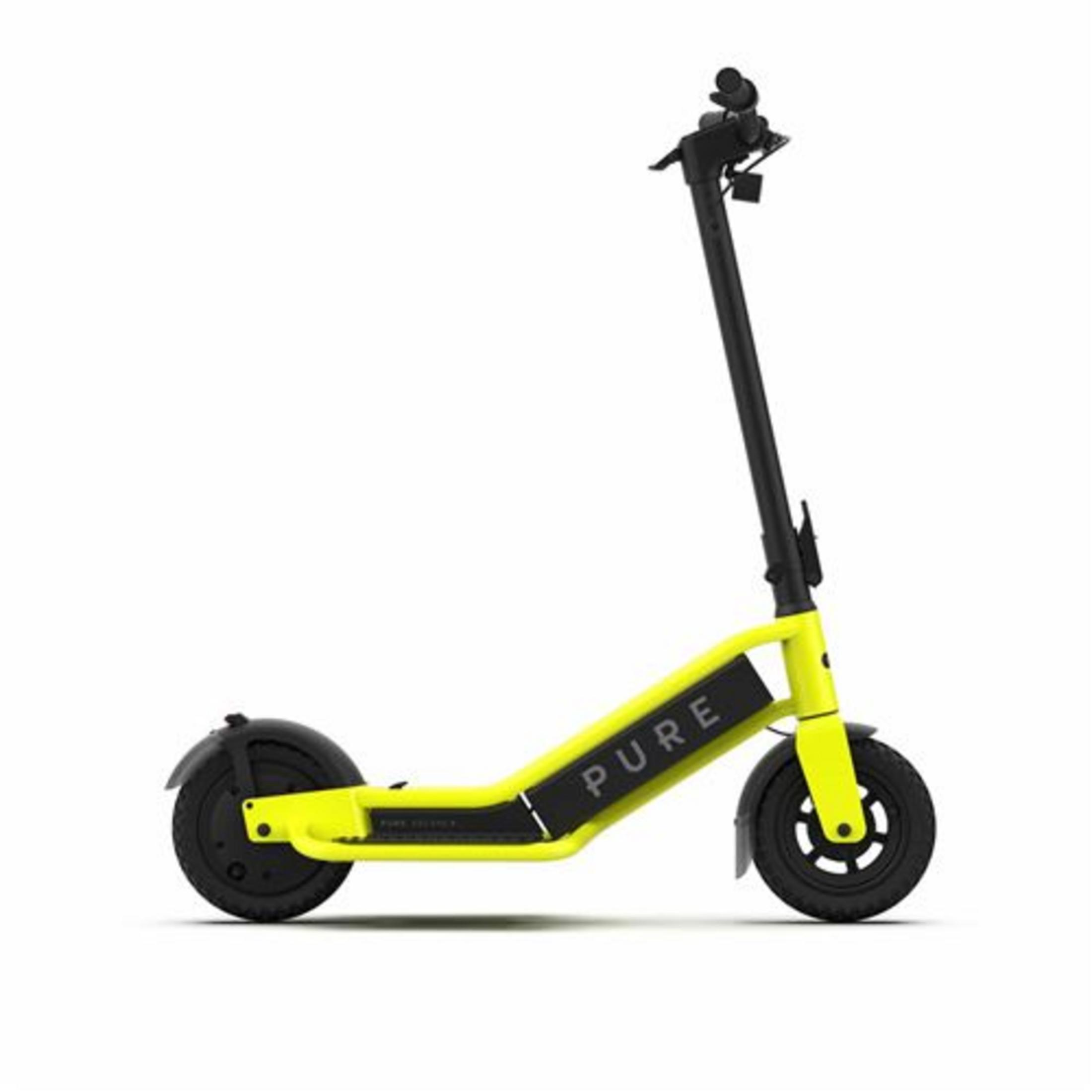Ein leuchtend gelber Roller mit schwarzem Lenker und Rädern.