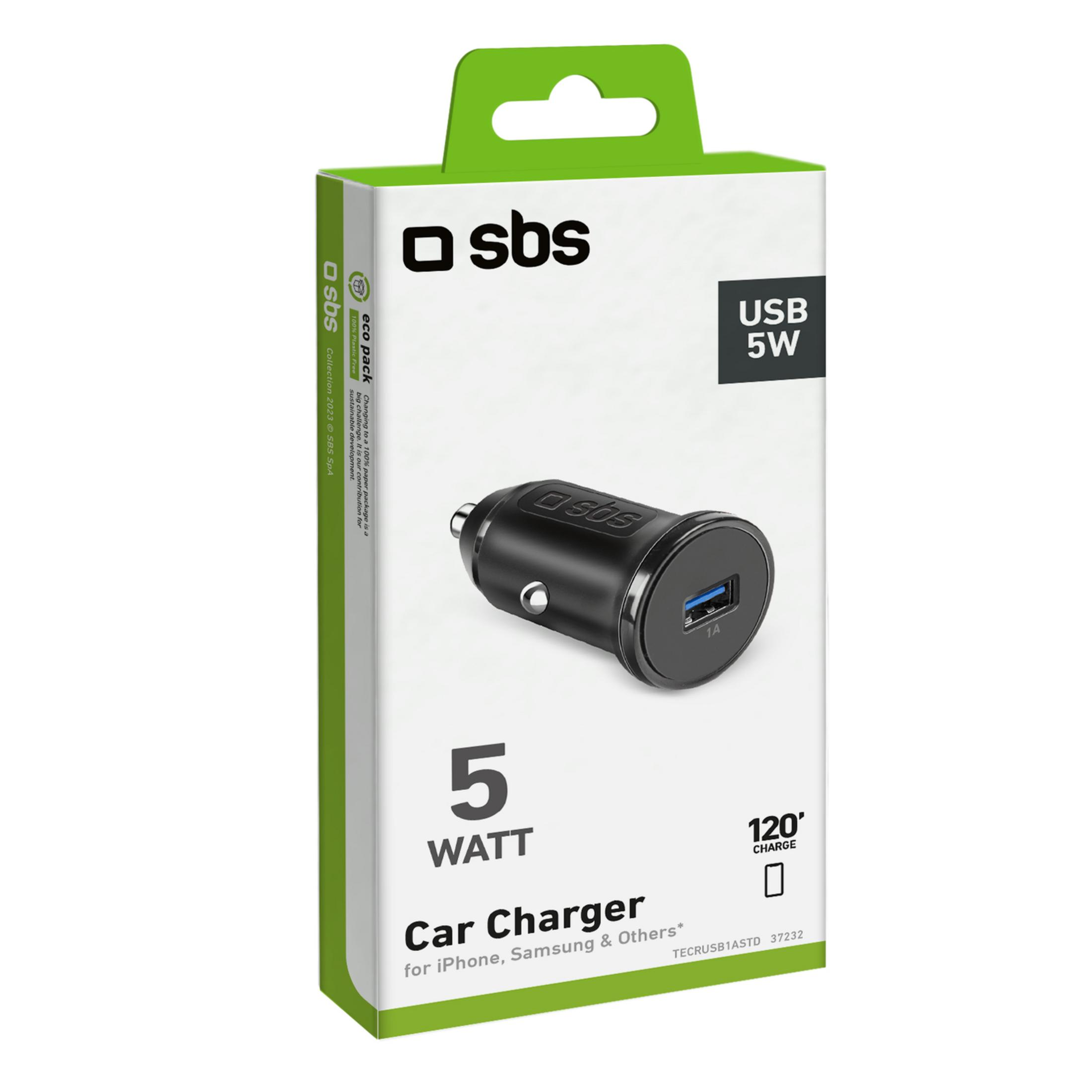 Schwarzer SBS Auto-Ladegerät-Verpackung mit USB-Anschluss, 5W.
