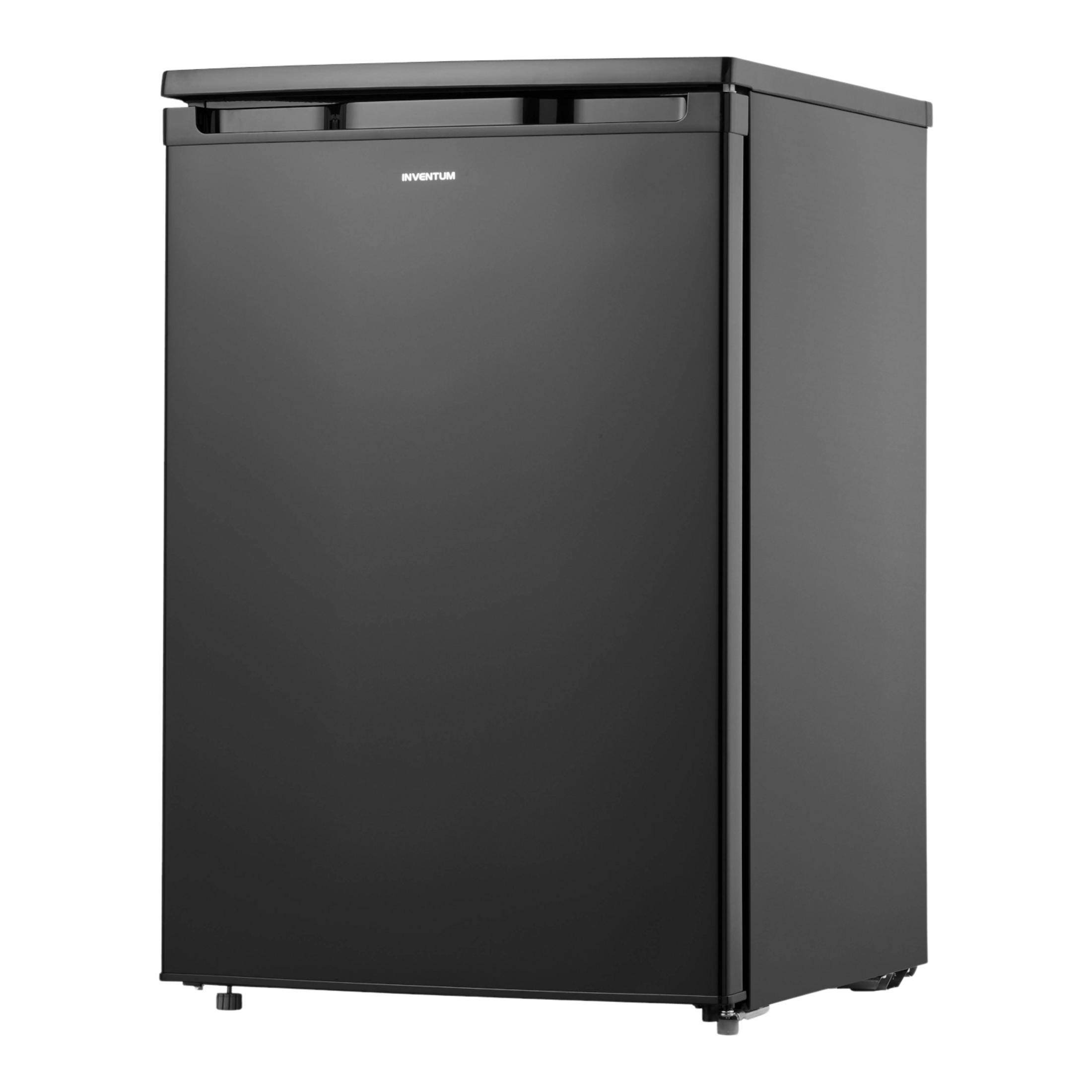 A black refrigerator with the Inventum logo on the top left.