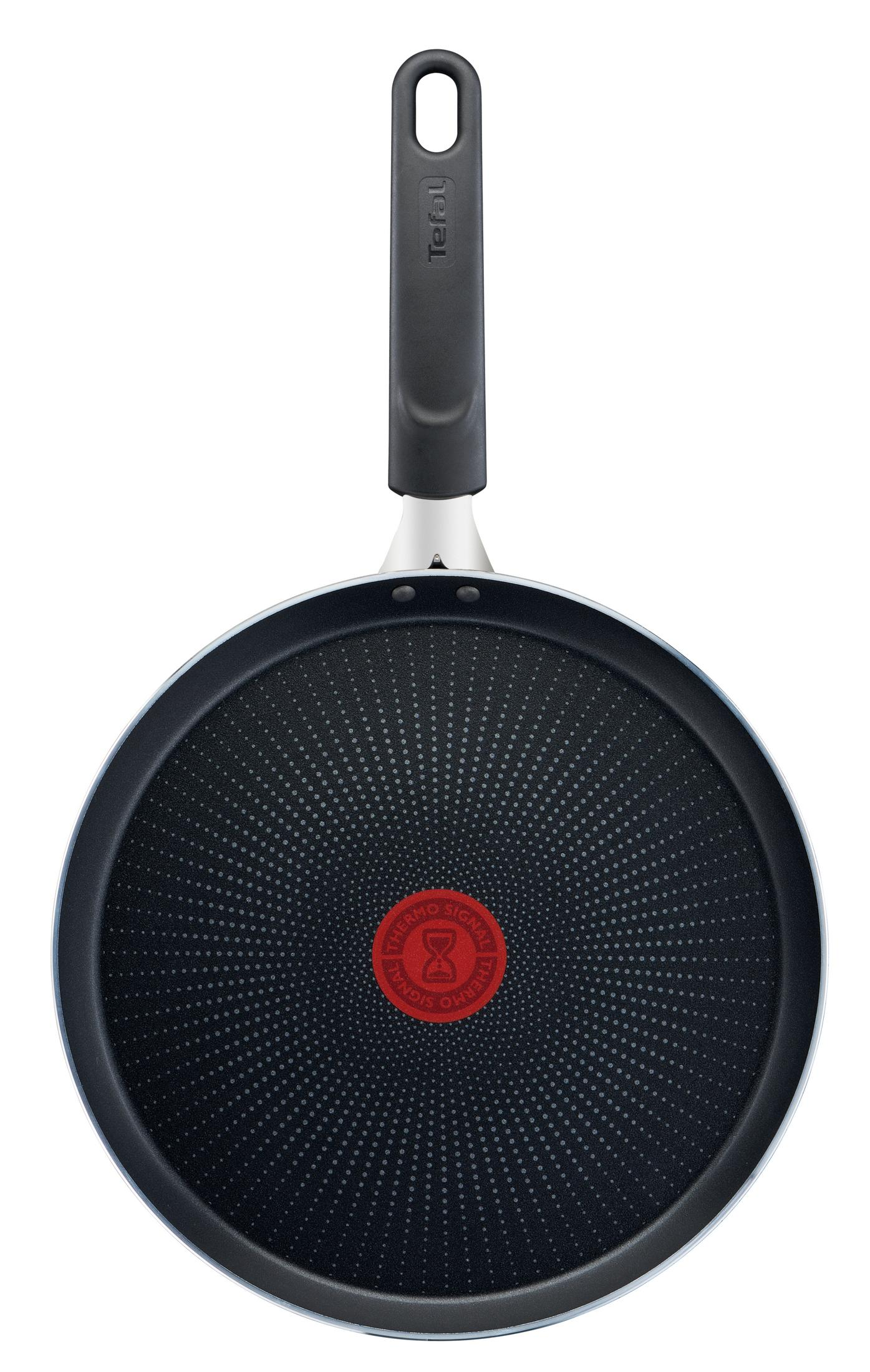 Padella nera con indicatore rosso Thermo-Signal e logo Tefal sul manico.