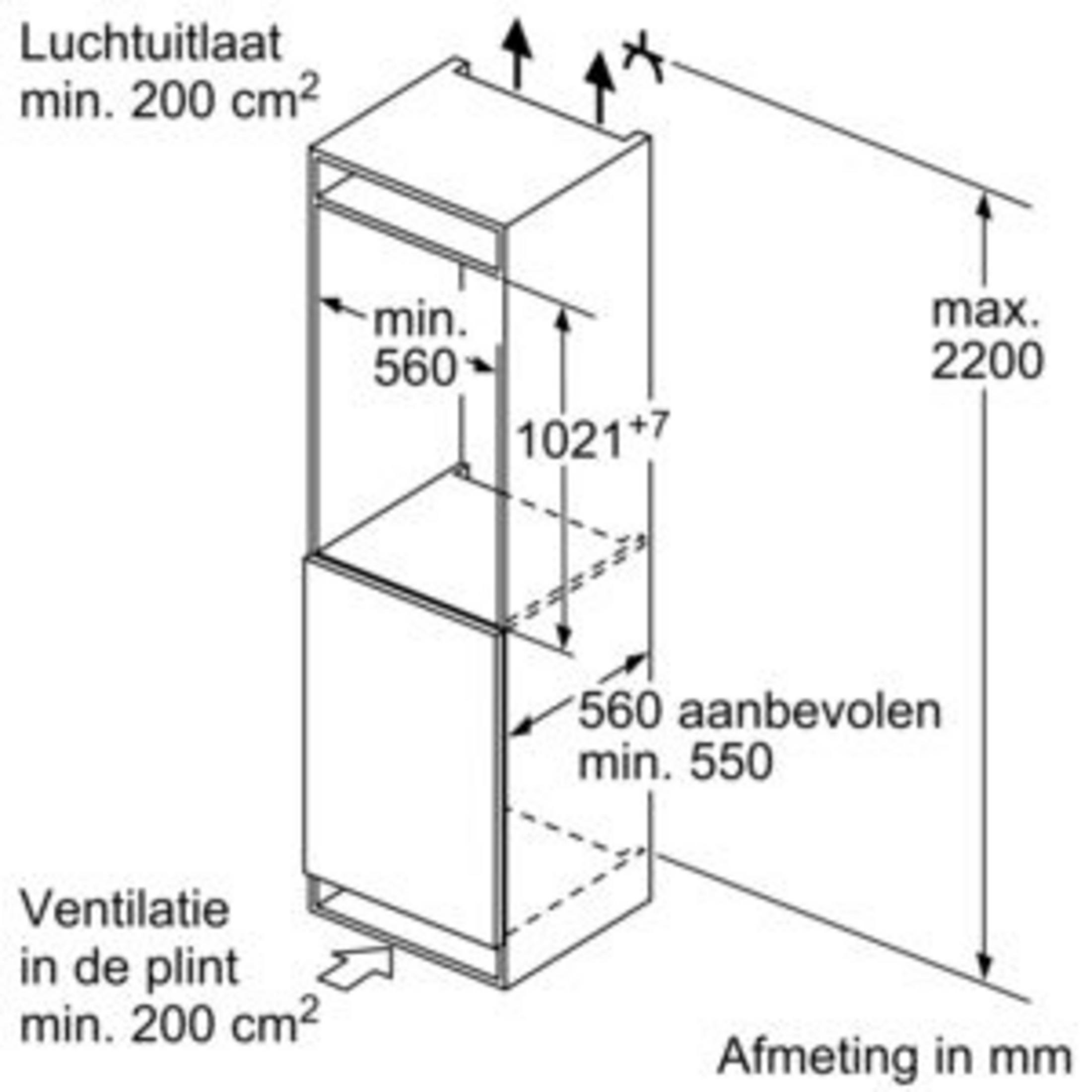 Dessin technique avec dimensions pour appareils encastrés, détails ventilation.