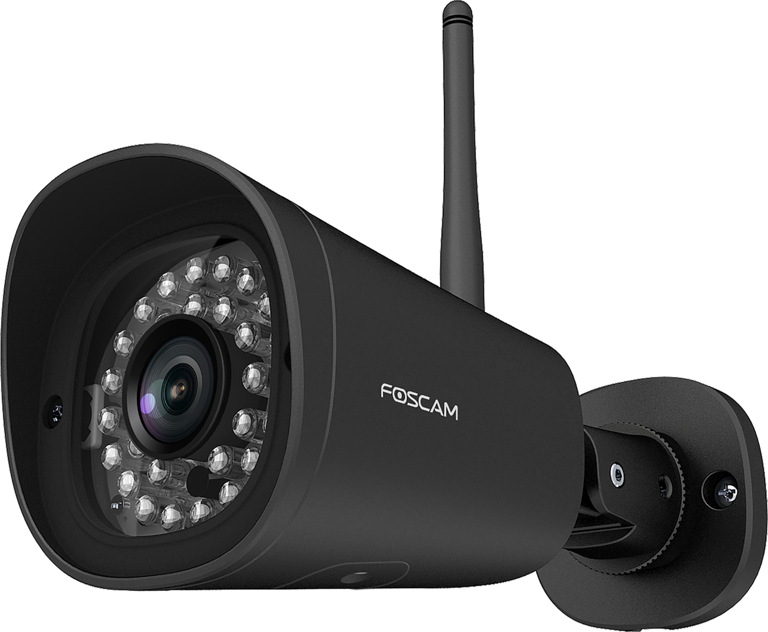 Black surveillance camera with Foscam logo and infrared LEDs.