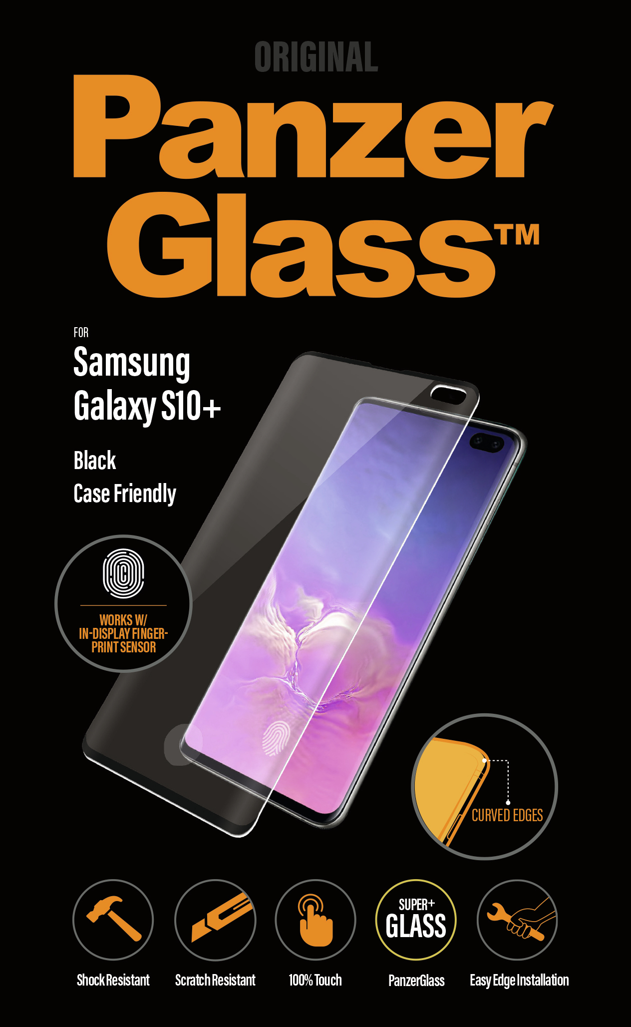 PanzerGlass per Samsung S10+ con sensore impronte digitali.