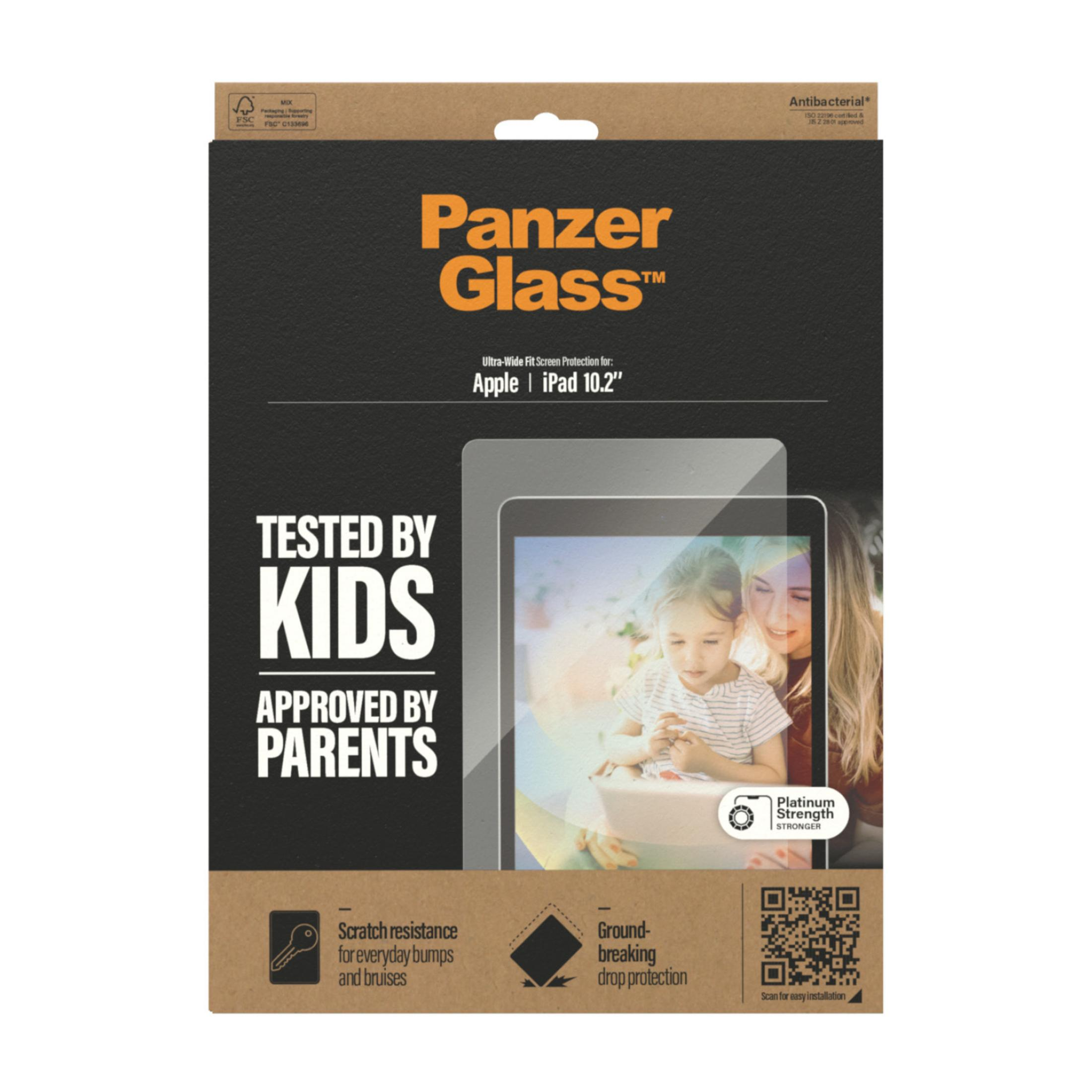Confezione di protezione schermo Panzer Glass per iPad 10.2" con bambini.