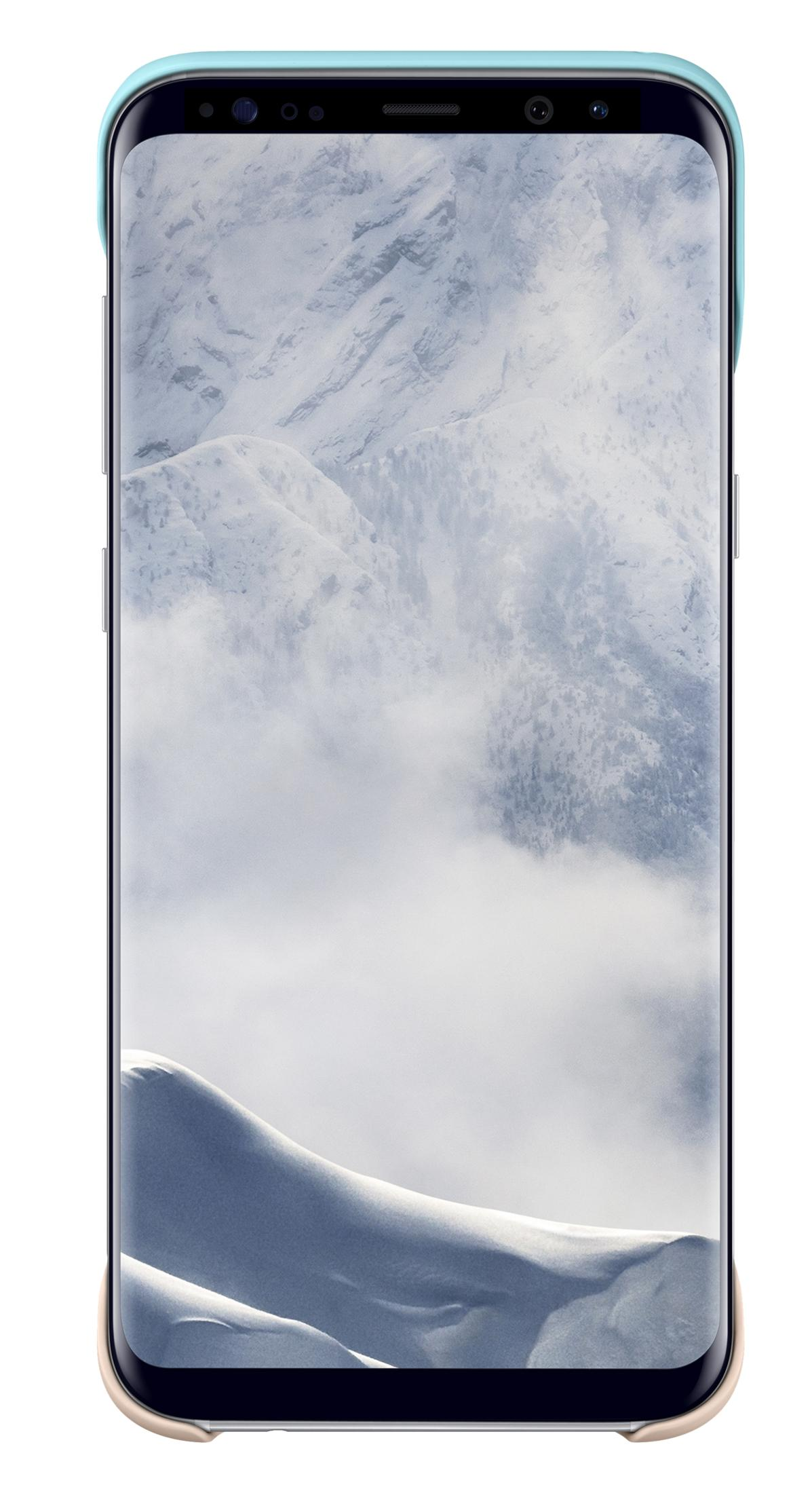 Un teléfono inteligente que muestra un fondo de pantalla de montaña nevada y nubes.